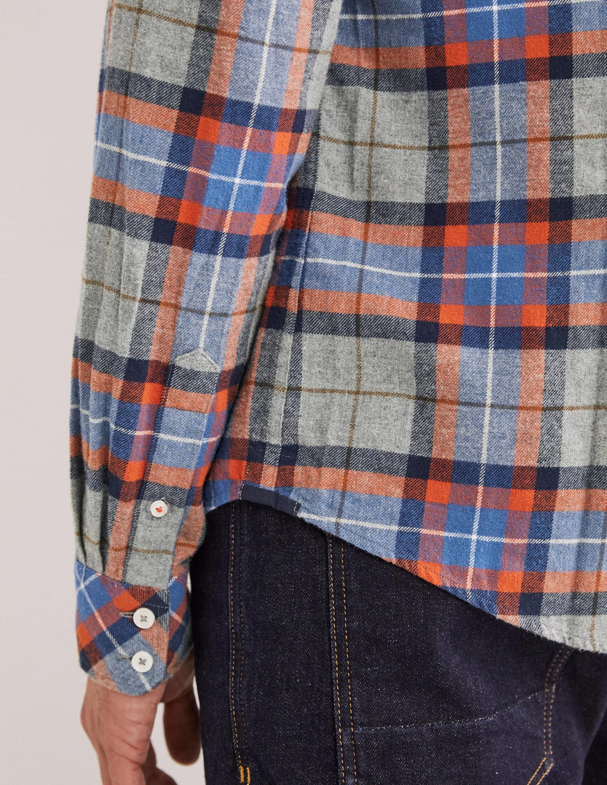 Brushed Flannel Shirt-Grey Marl/Orange Check-5