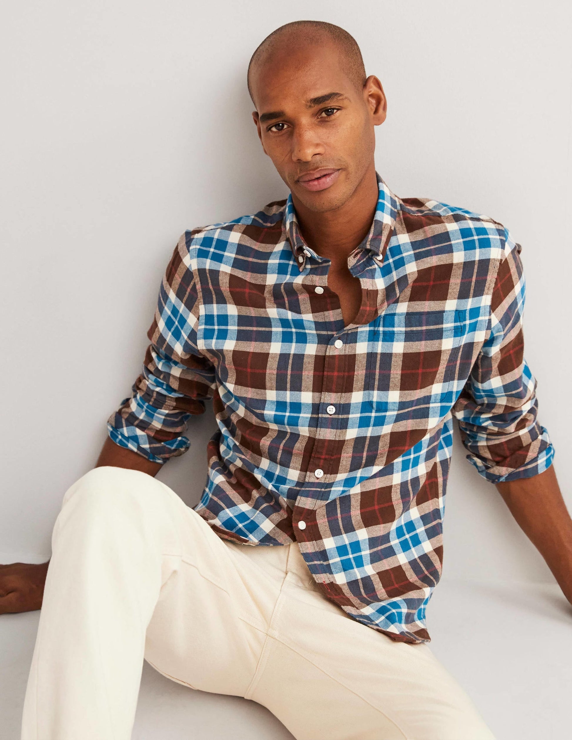 Button Down Twill Shirt-Brown/Mallard Check-1