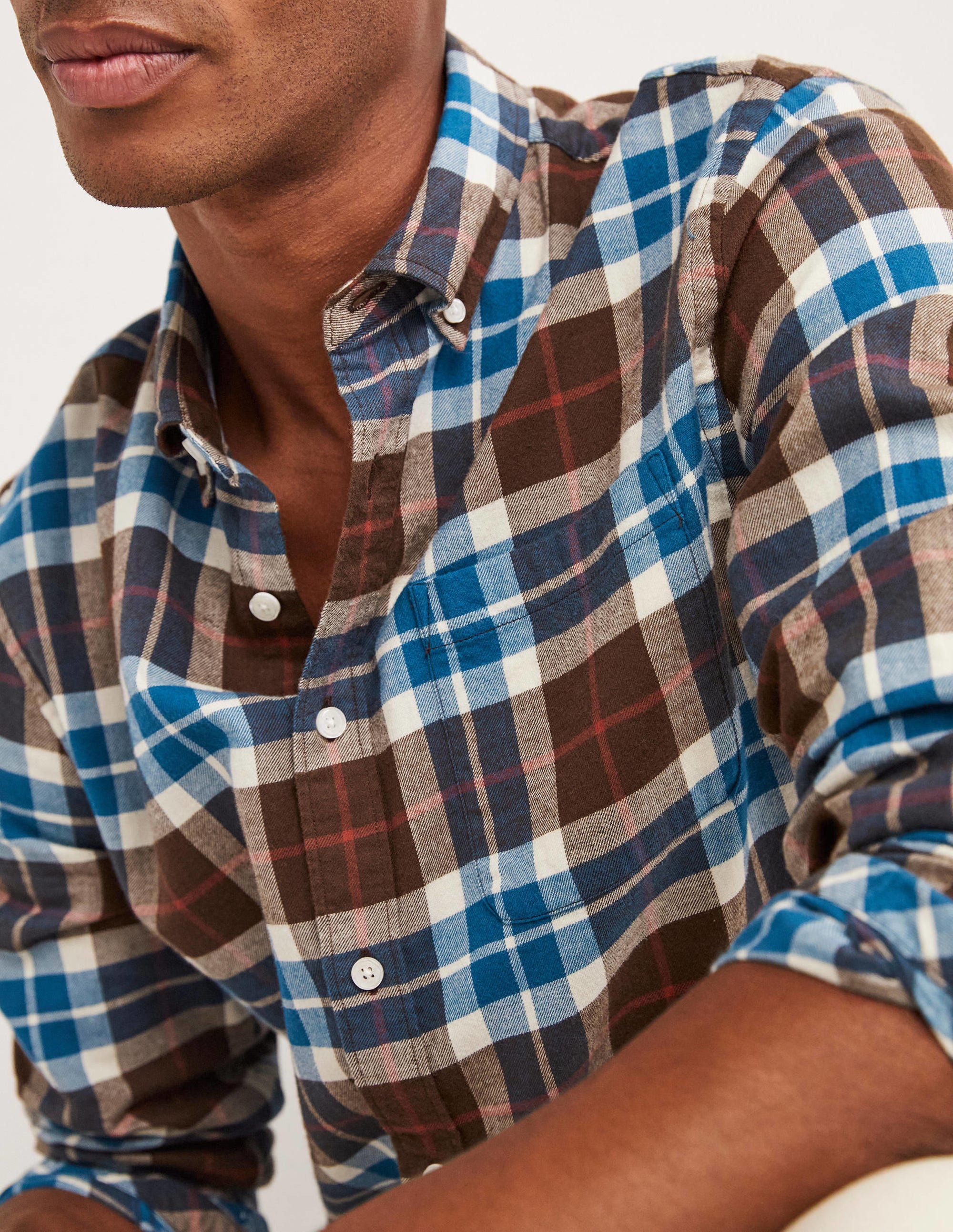Button Down Twill Shirt-Brown/Mallard Check - Image 2