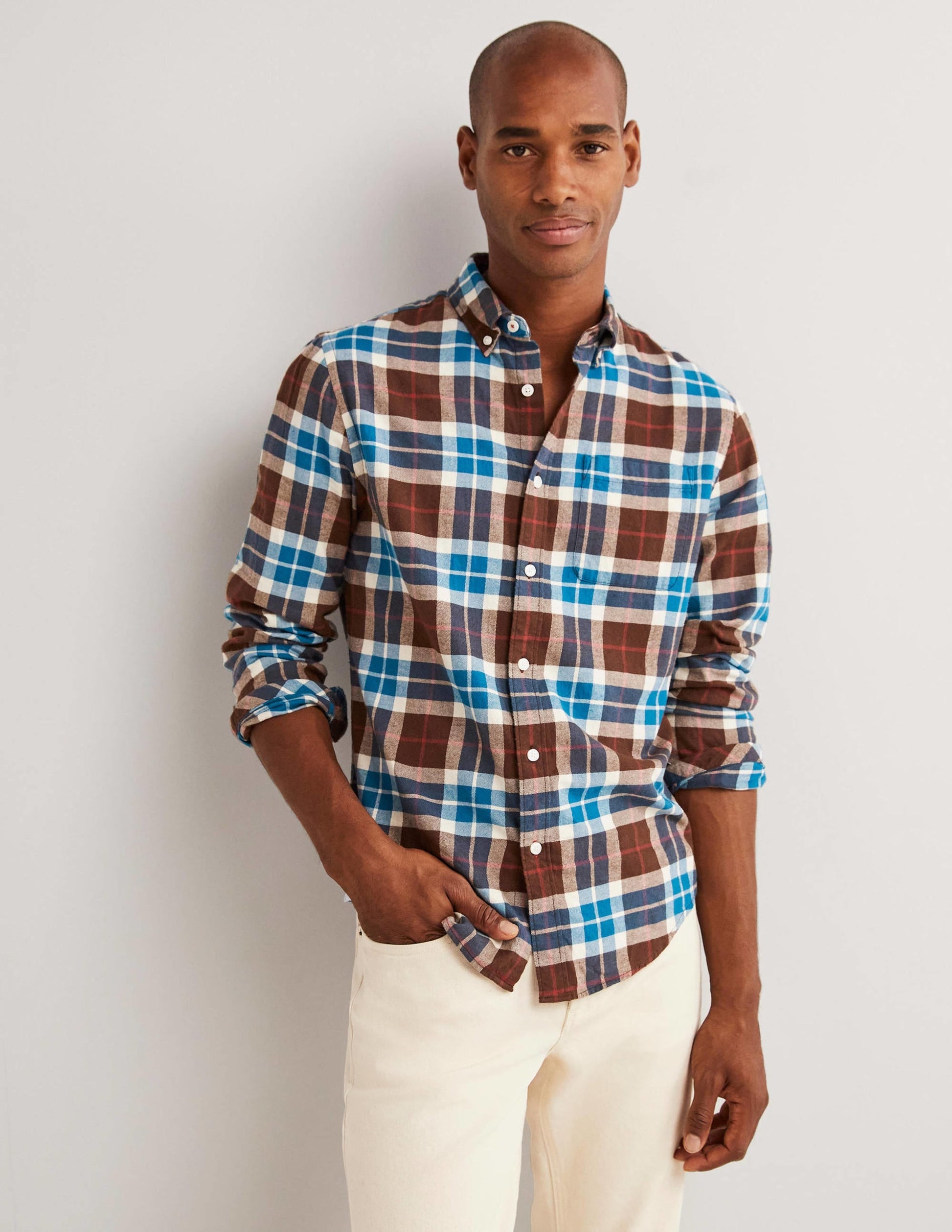 Button Down Twill Shirt-Brown/Mallard Check-4