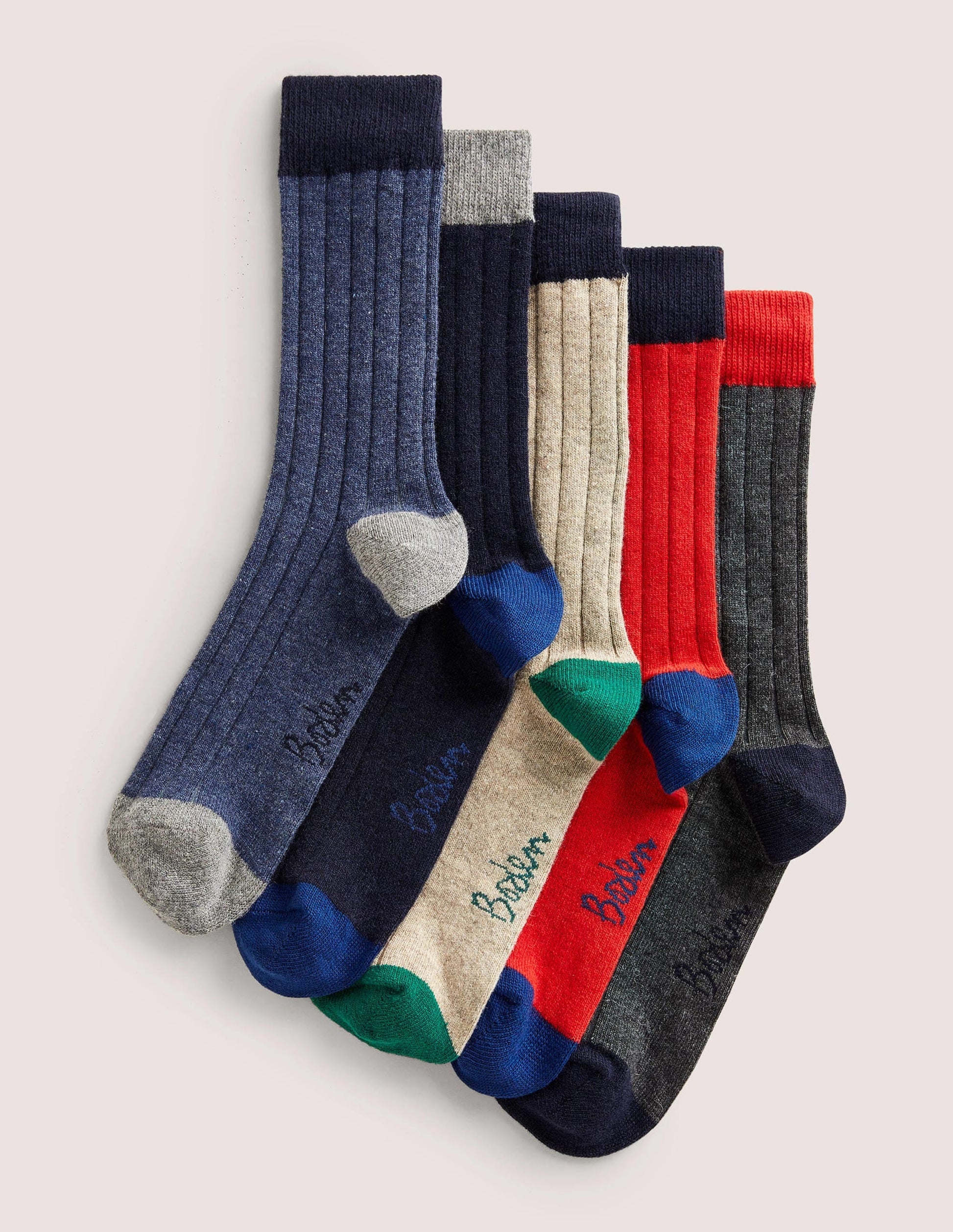 5 Pack Wool Boot Socks-Multi Colourblock-1