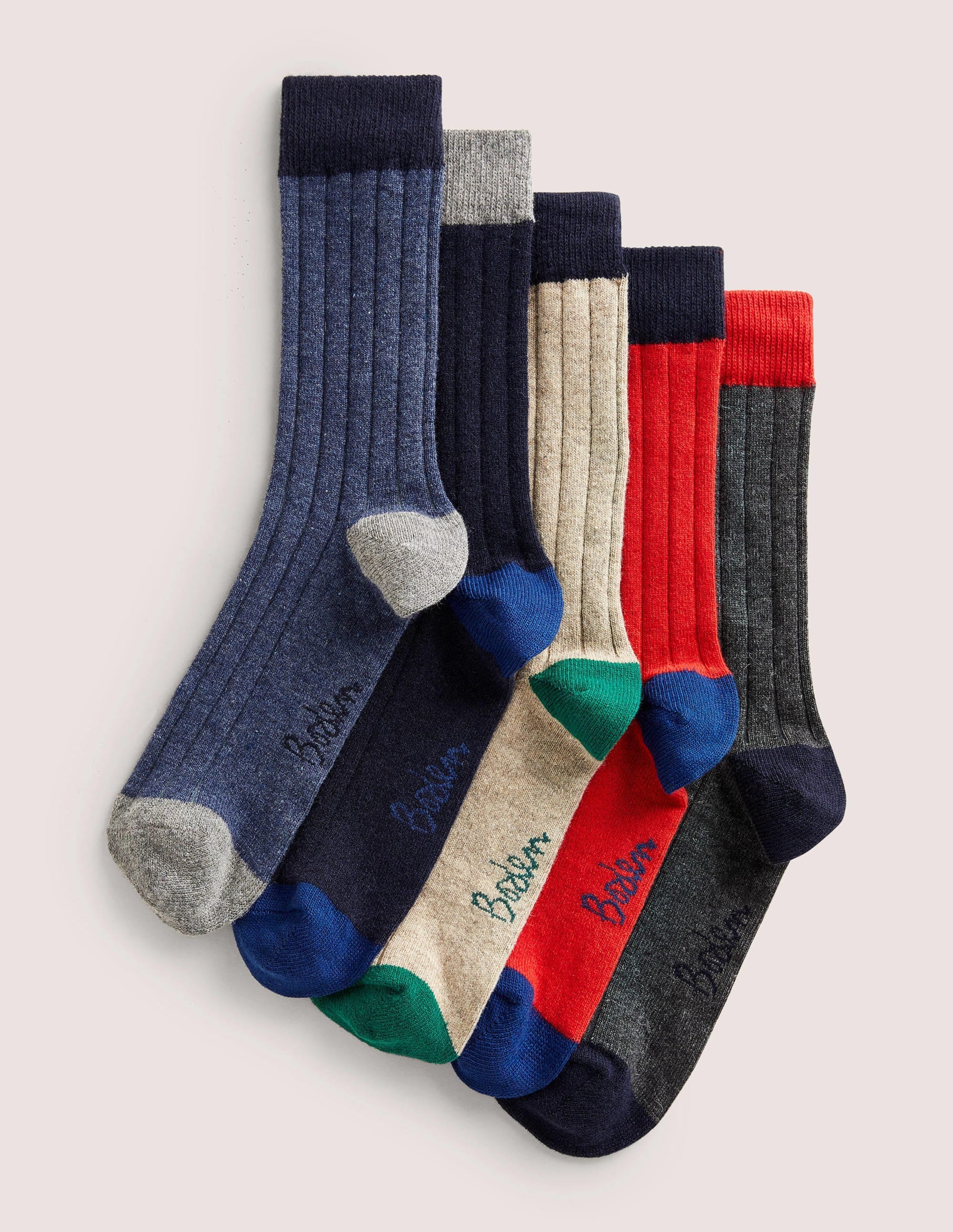 5 Pack Wool Boot Socks-Multi Colourblock - Image 1