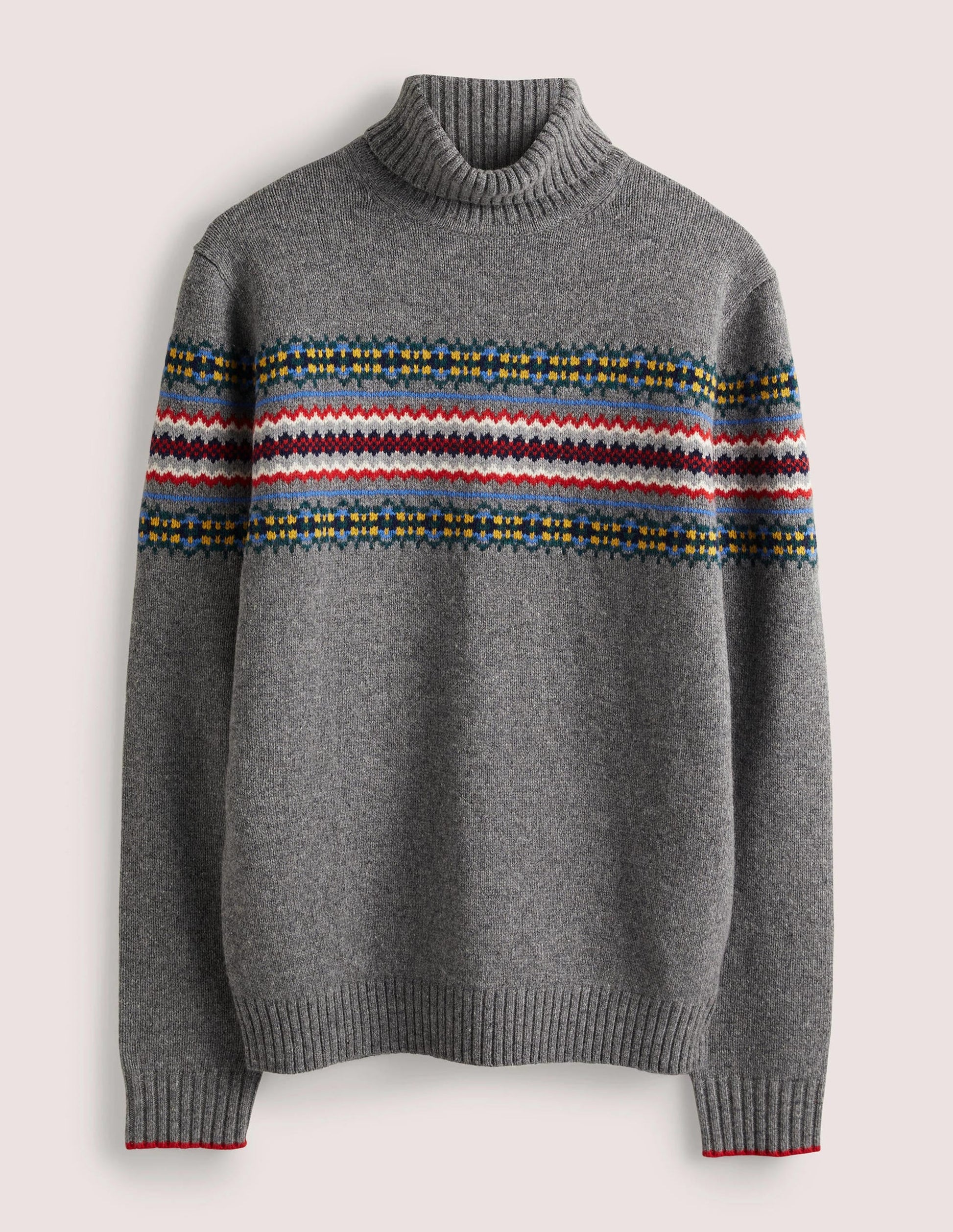 Fair Isle Roll Neck Jumper-Grey Melange Fair Isle-5