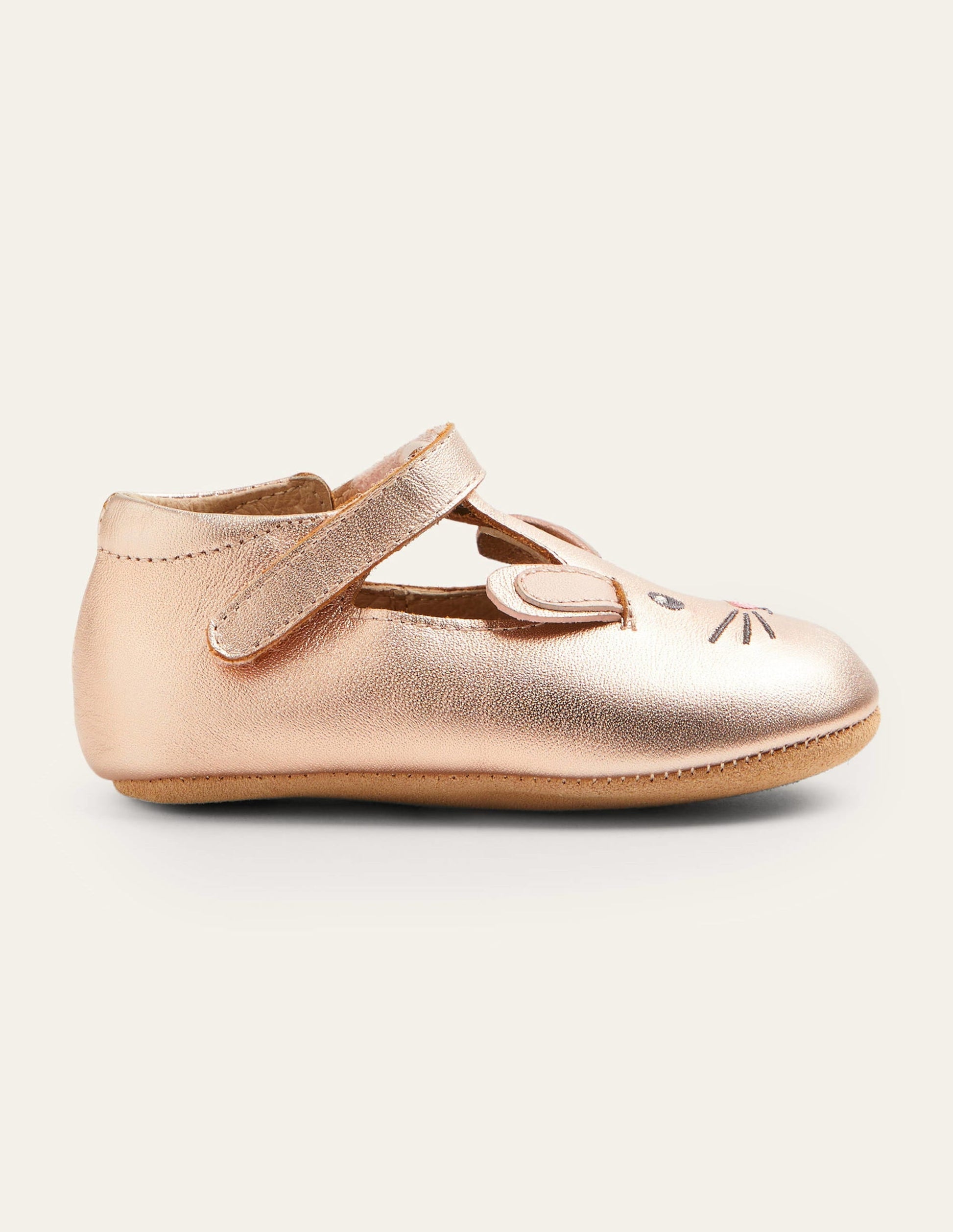 Leather Pram shoes-Rose Gold Bunny-1