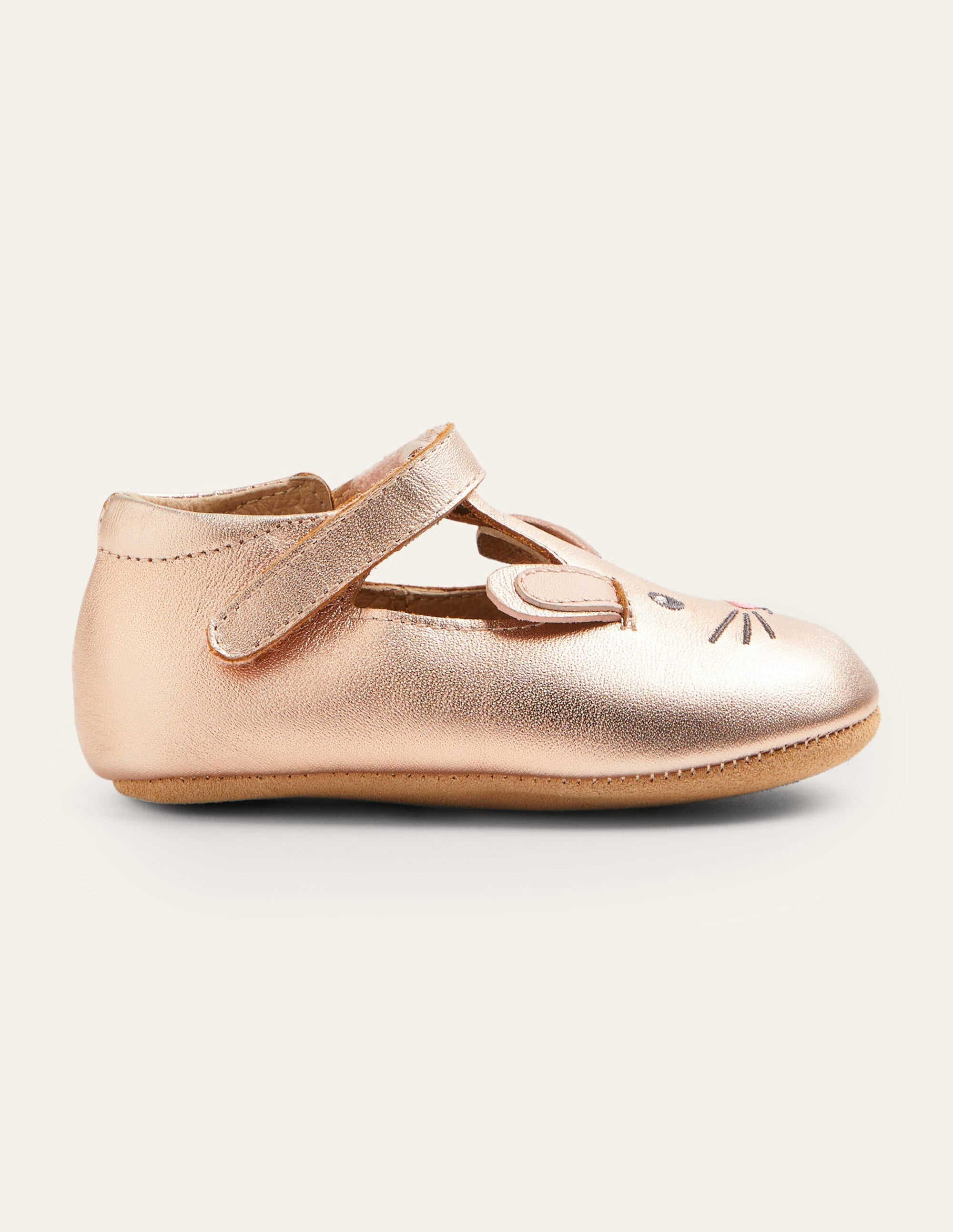 Leather Pram shoes-Rose Gold Bunny - Image 1