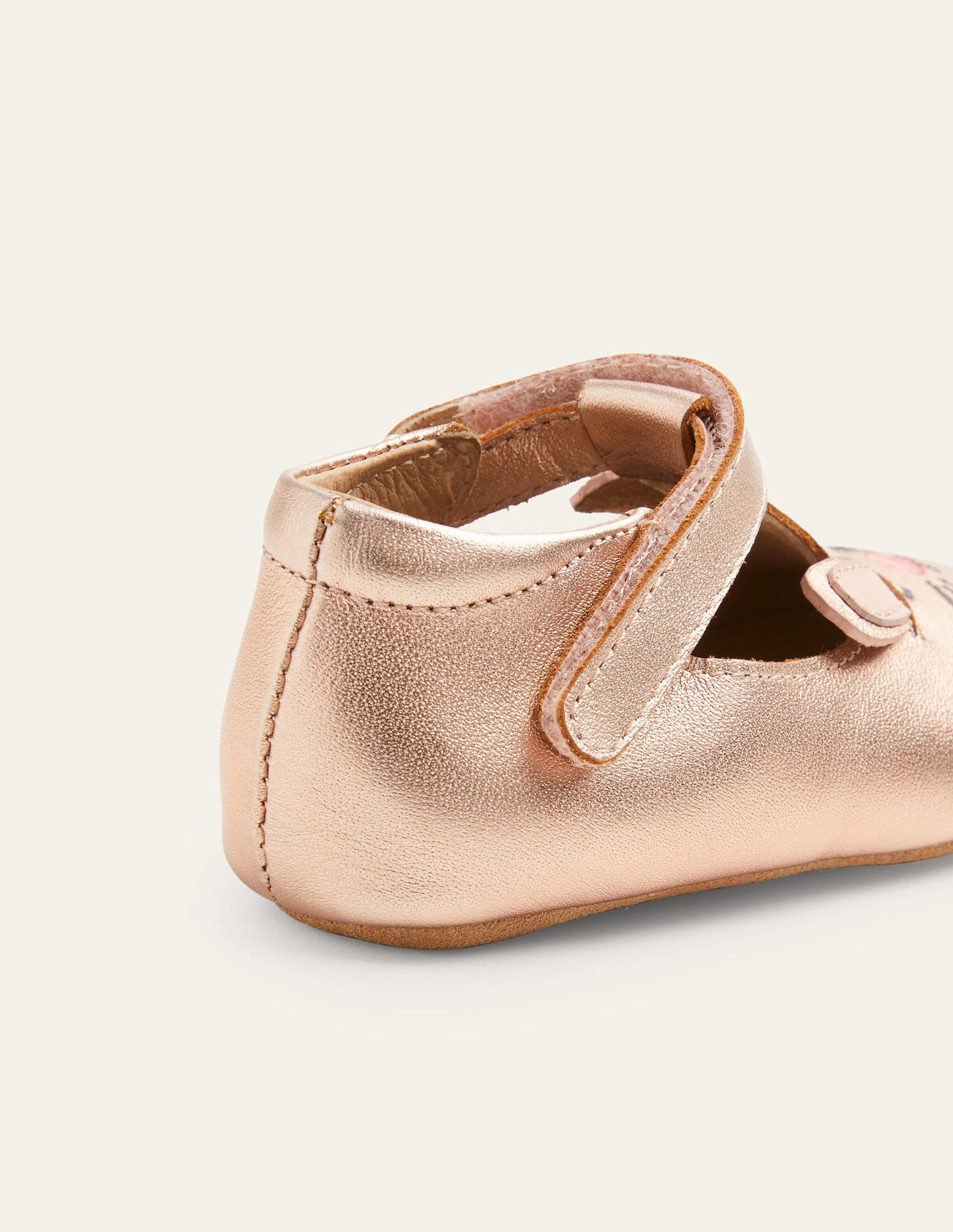 Leather Pram shoes-Rose Gold Bunny-3