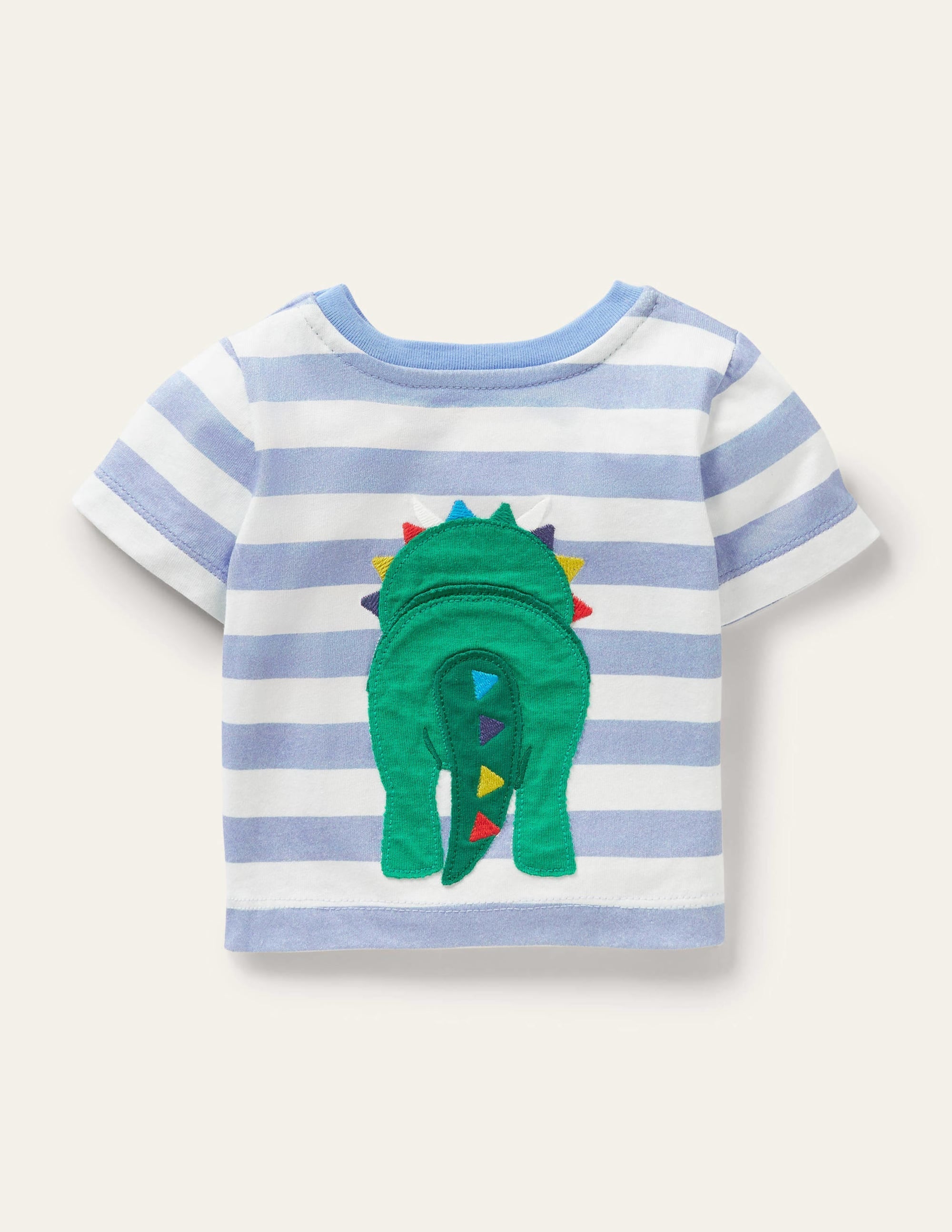 Stripy Appliqué T-shirt-Ivory/Surfboard Blue Dino - Image 2