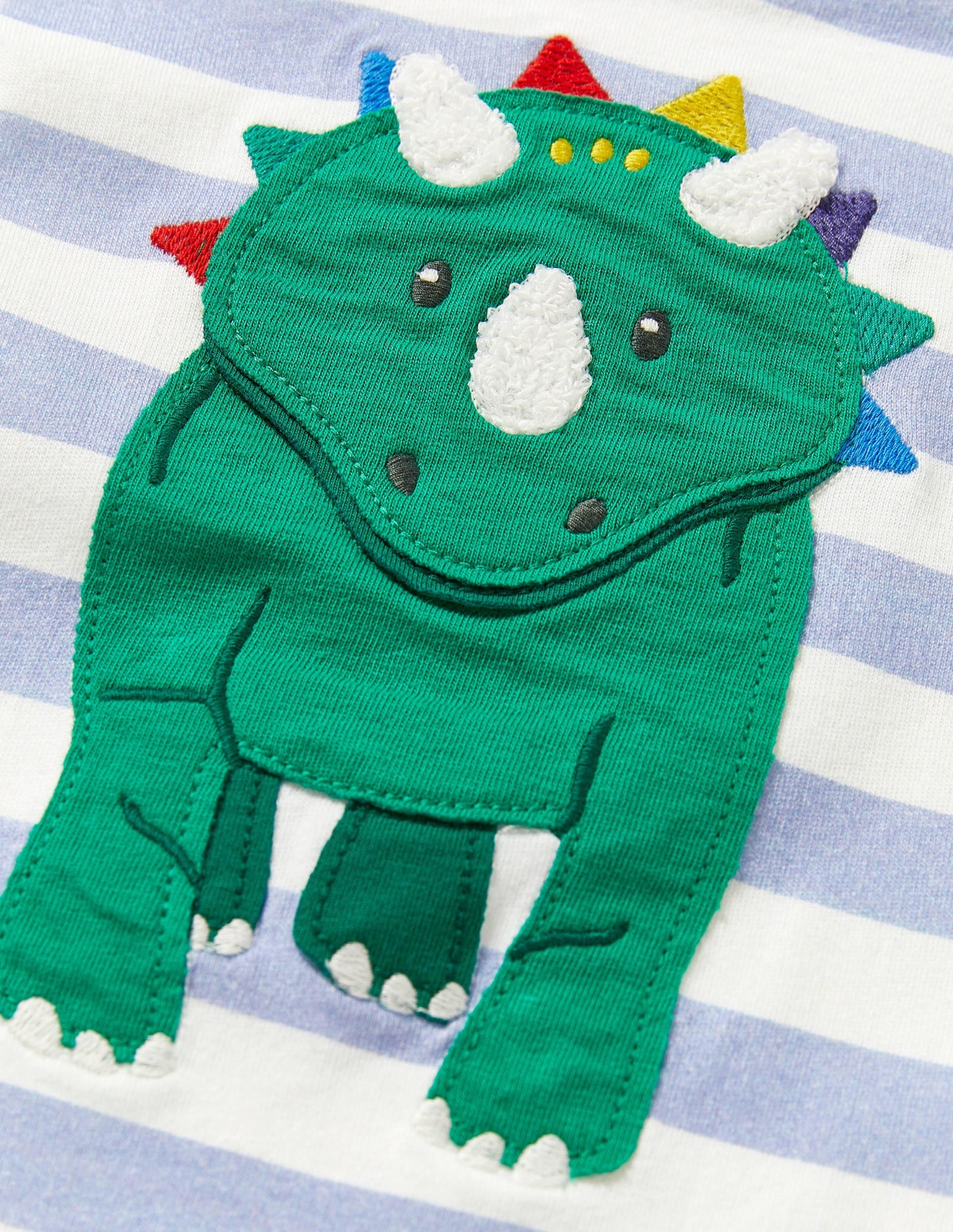 Stripy Appliqué T-shirt-Ivory/Surfboard Blue Dino - Image 3