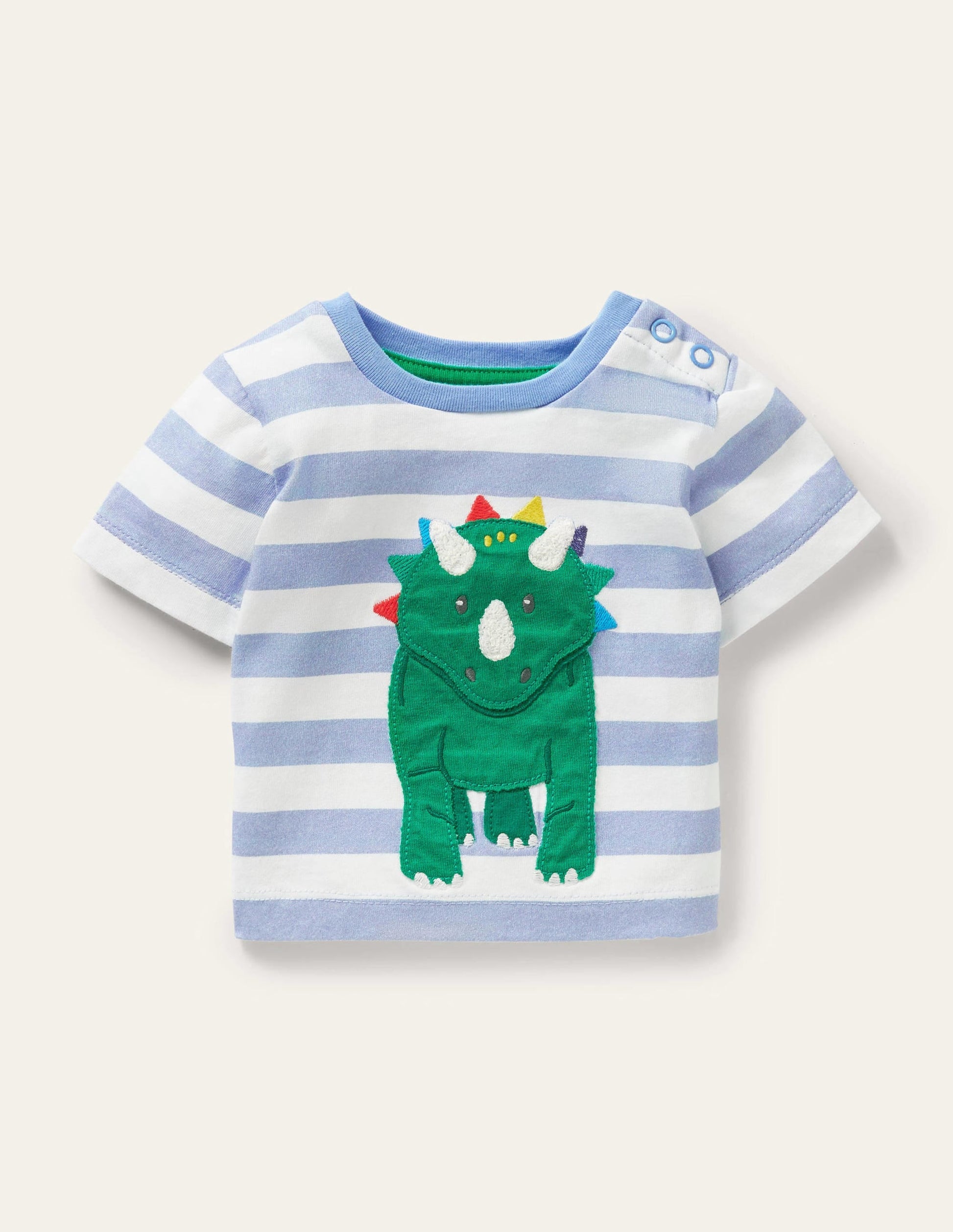 Stripy Appliqué T-shirt-Ivory/Surfboard Blue Dino-1