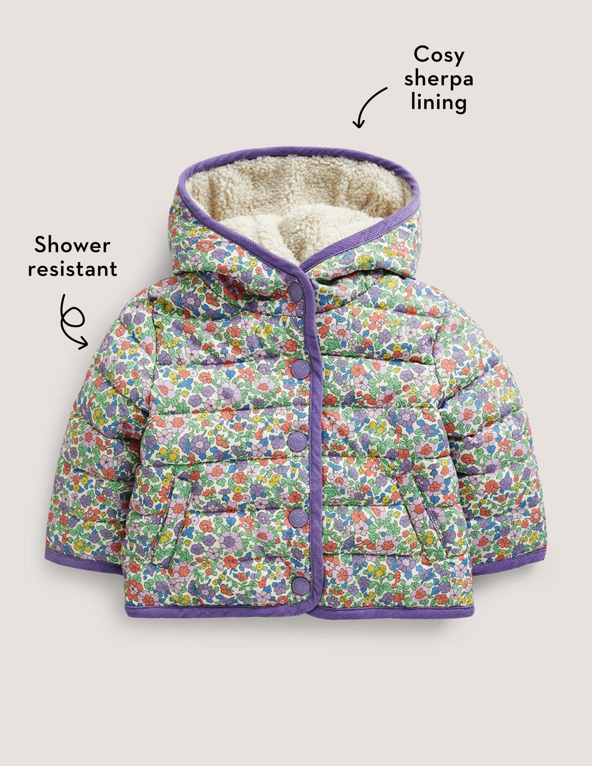 Shower Resistant Padded Jacket-Aster Purple Floral-5