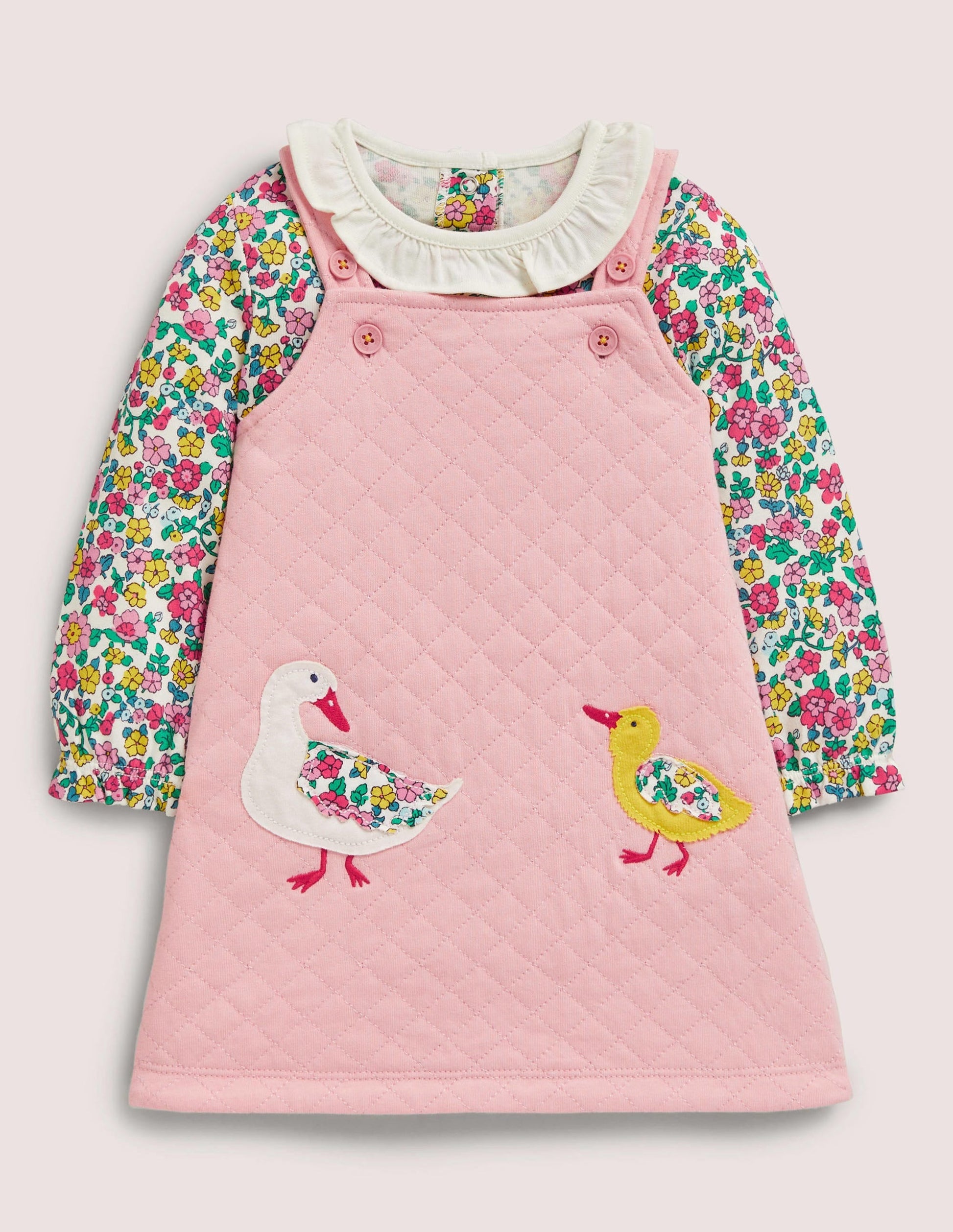 Jersey Quilted Dress Set-Boto Pink Ducks-1