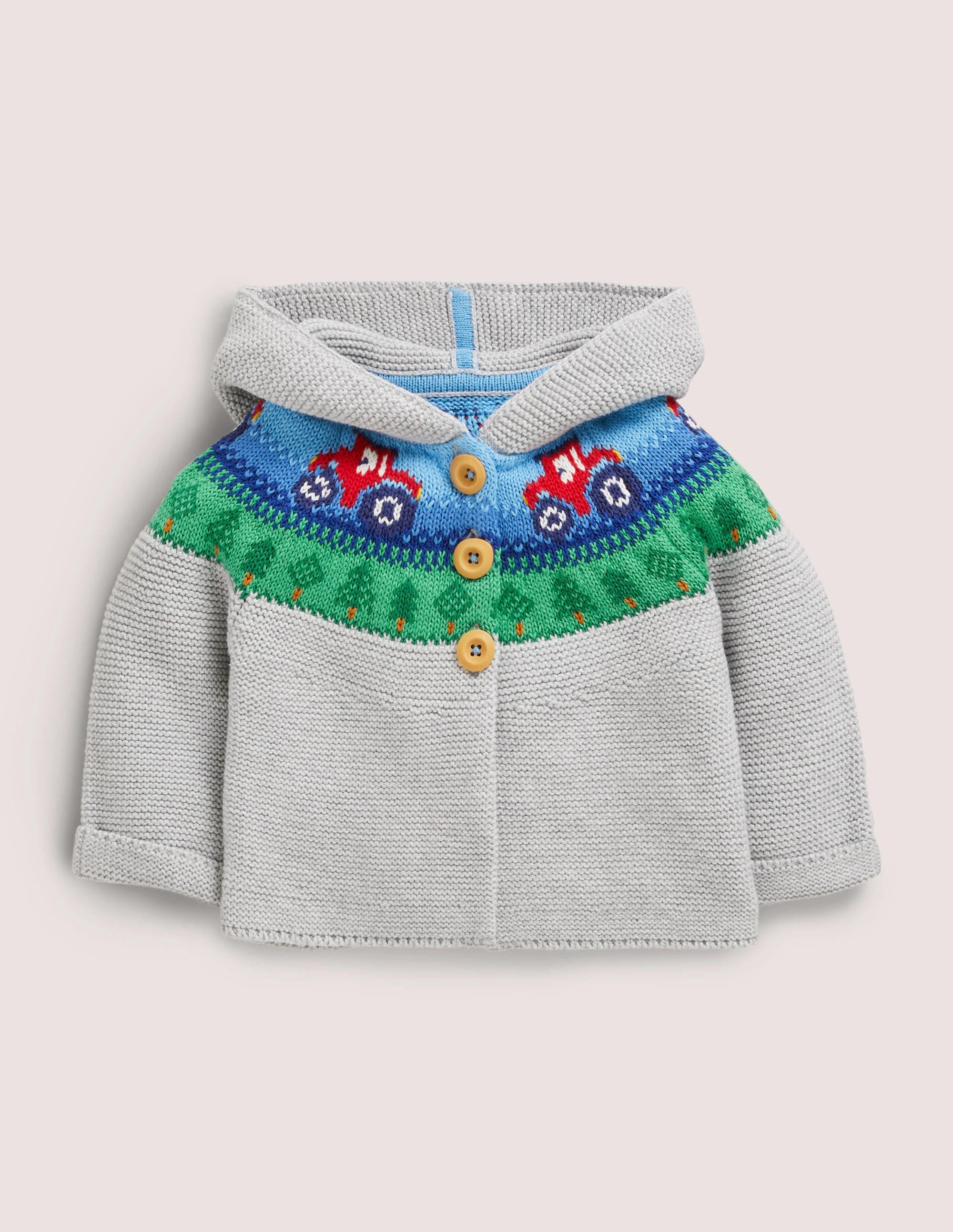 Fair Isle Knitted Jacket-Grey Marl Tractors - Image 1