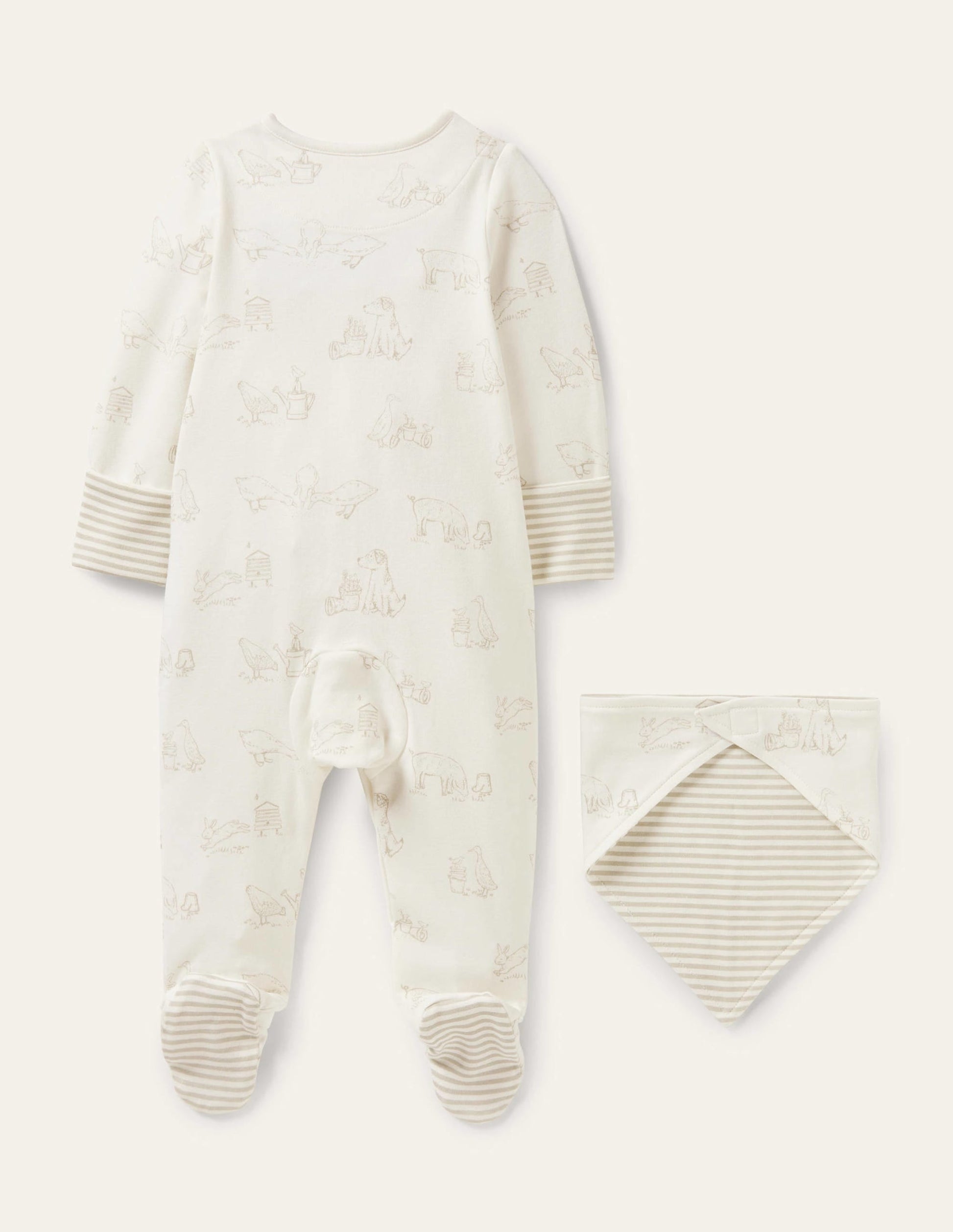 Newborn Sleepsuit & Bib Set-Ivory Farmyard-2