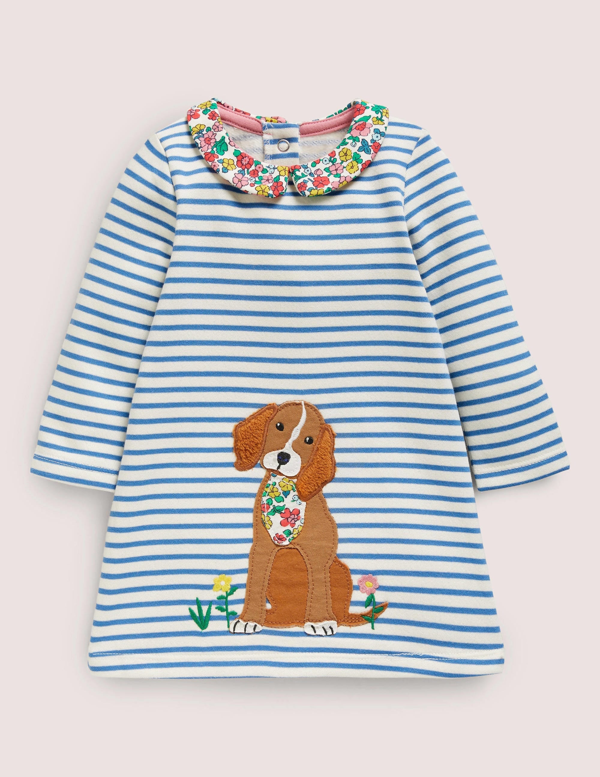 Appliqué Sweatshirt Dress-Ivory/Elizabethan Blue Dog - Image 1