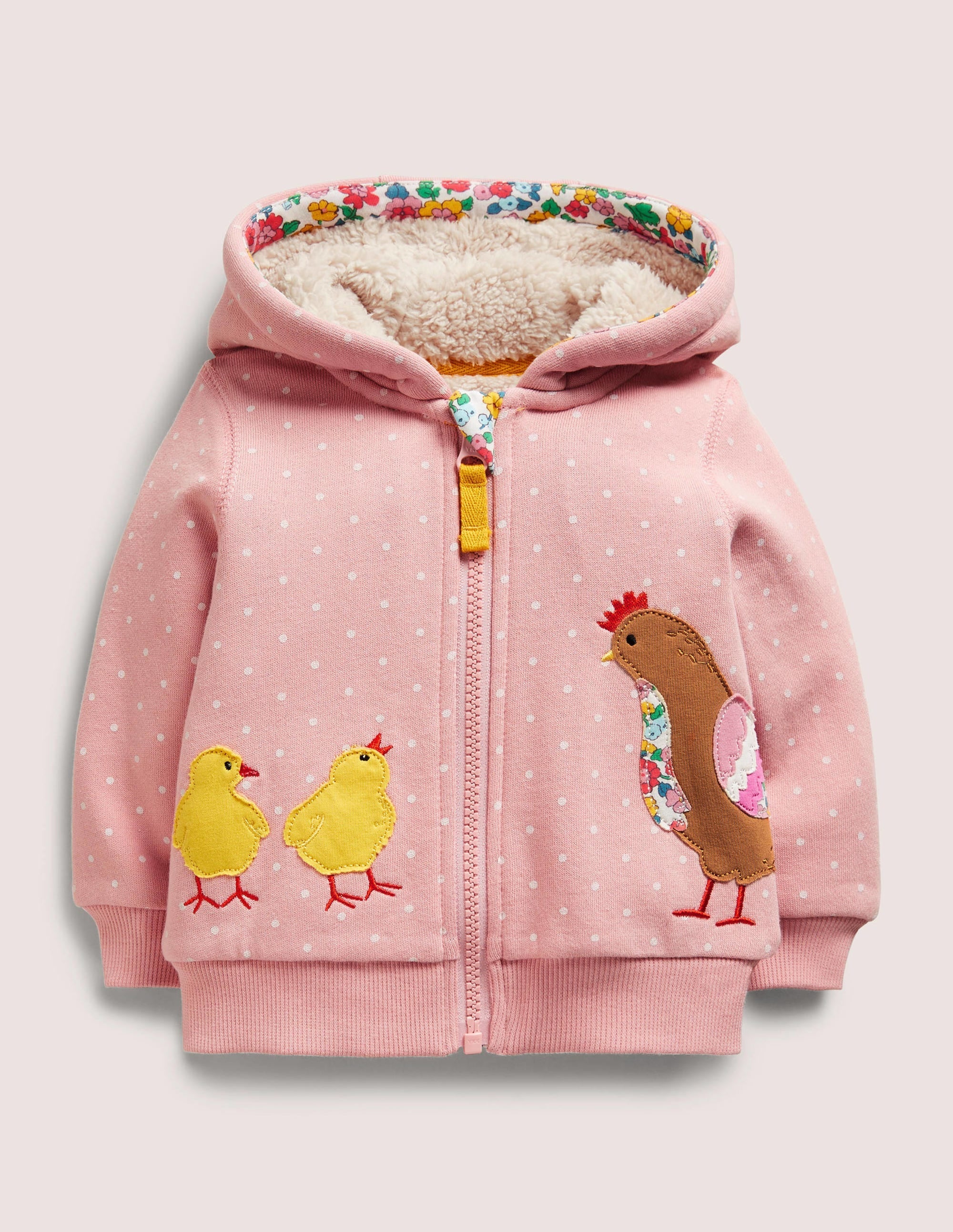 Appliqué Shaggy Hoodie-Boto Pink Chickens - Image 1