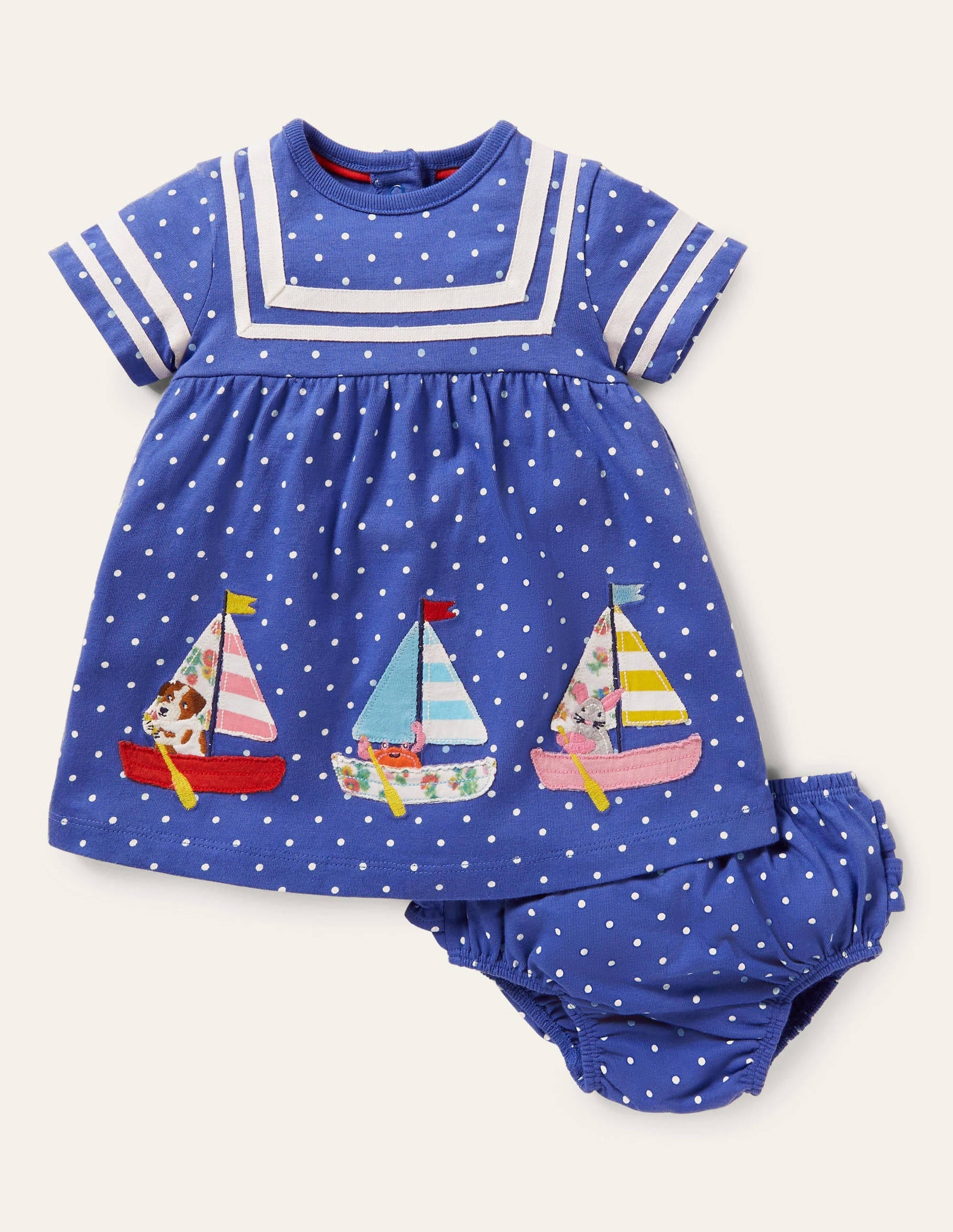Sailor Dress-Bluebell Blue Pin Spot Boats-1
