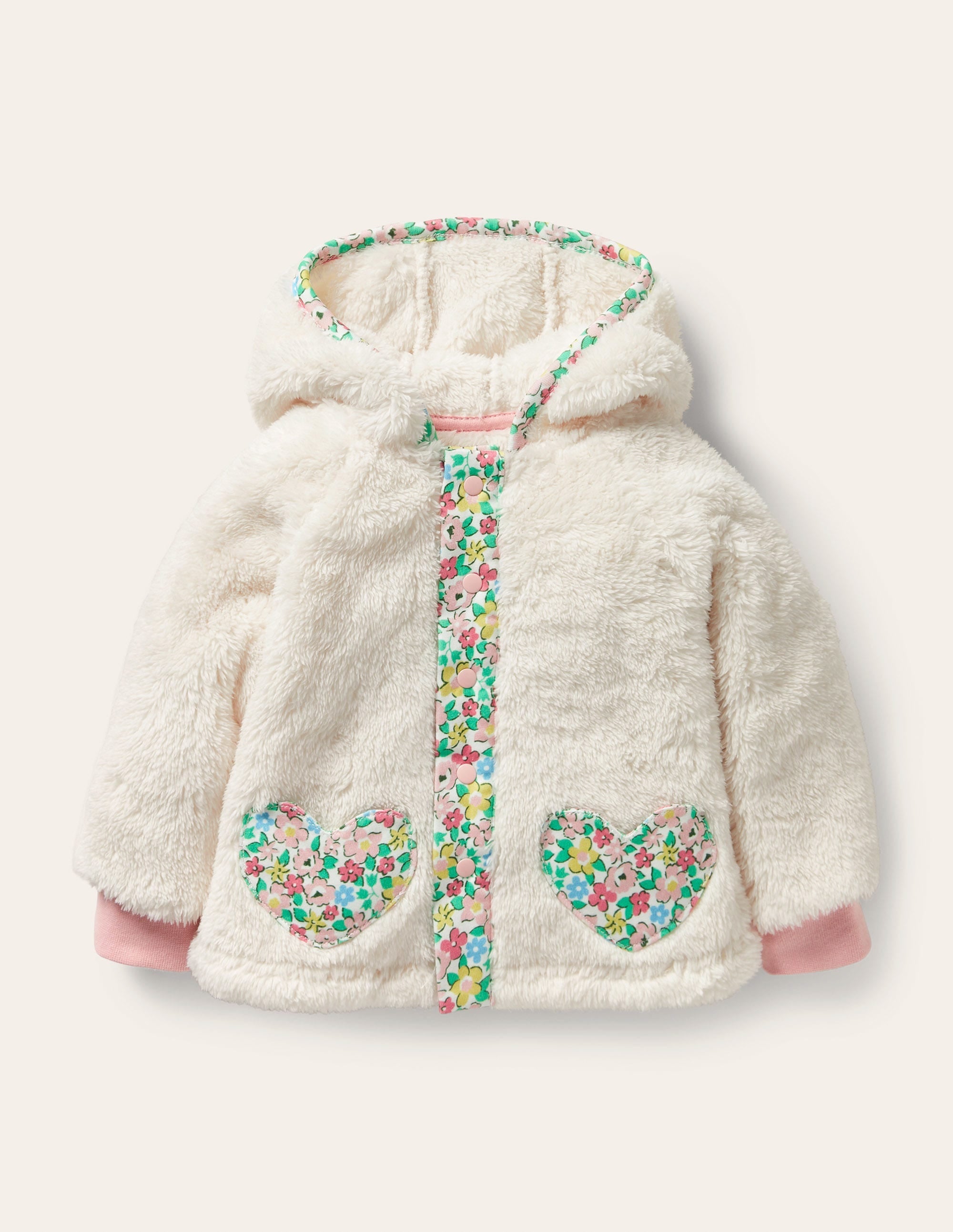 Heart Pocket Teddy Jacket-Oatmeal - Image 1