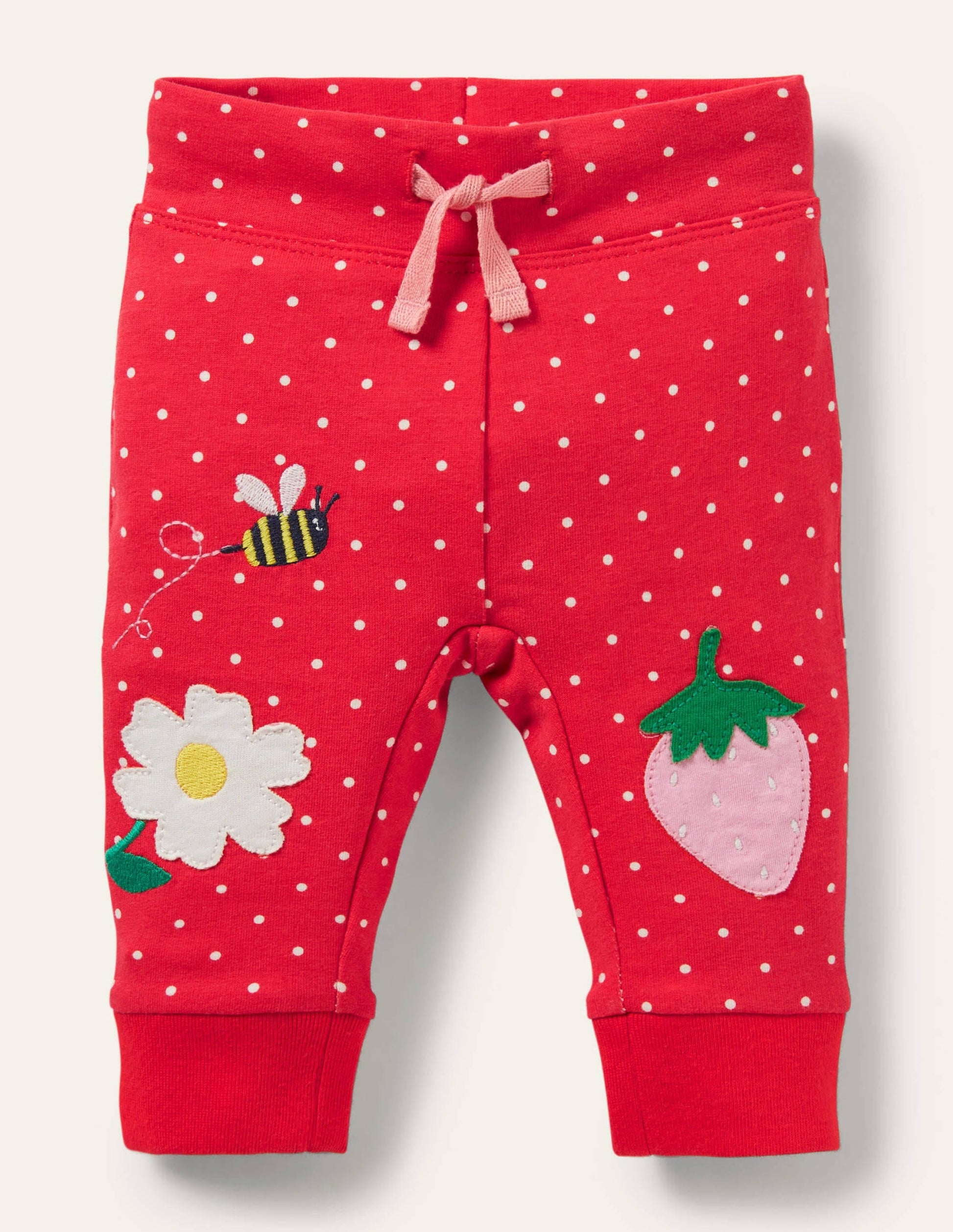 Appliqué Jersey Trousers-Strawberry Tart Pin Spot-1