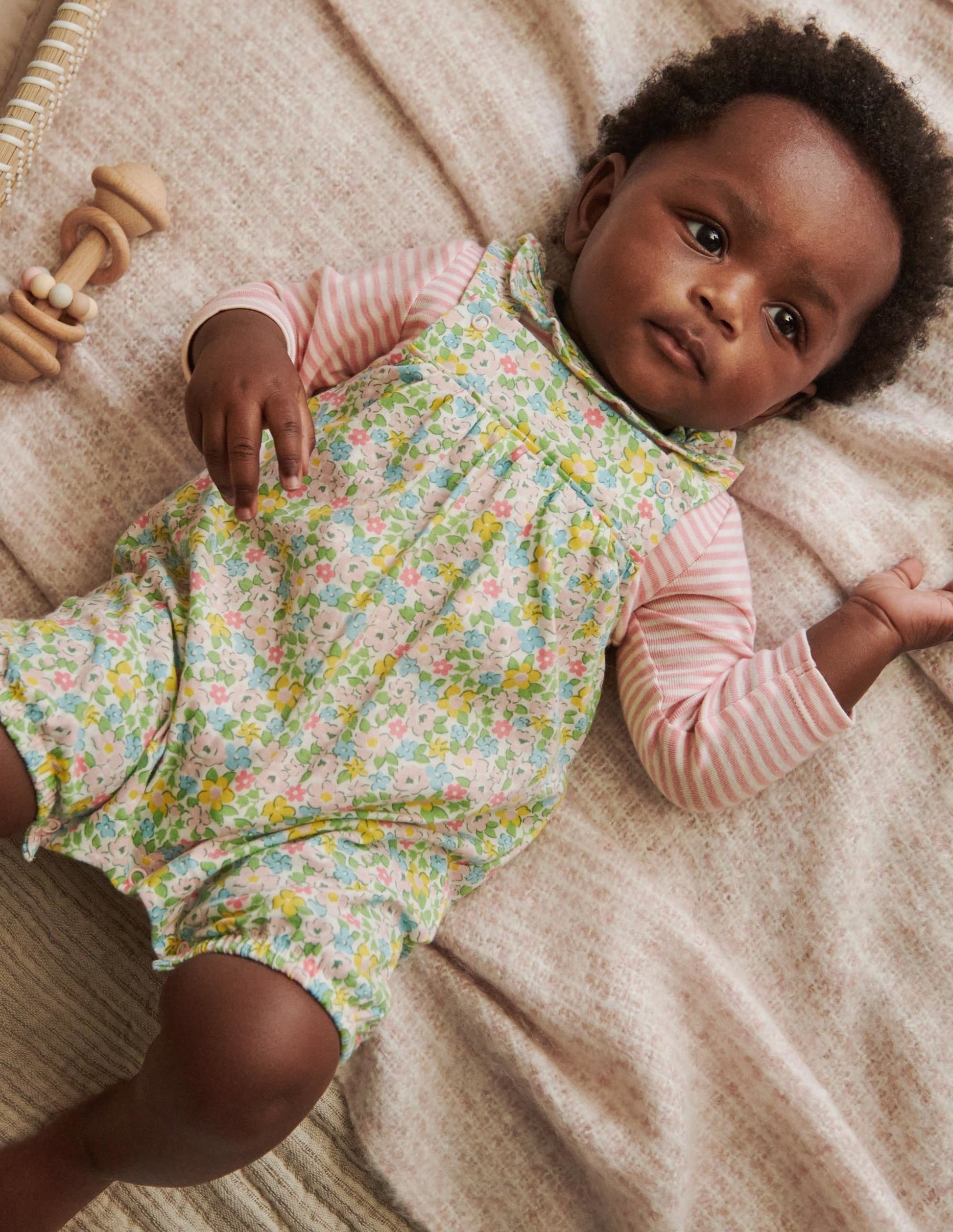 GOTS Organic Dungaree Set-Aqua Spring Floral-5