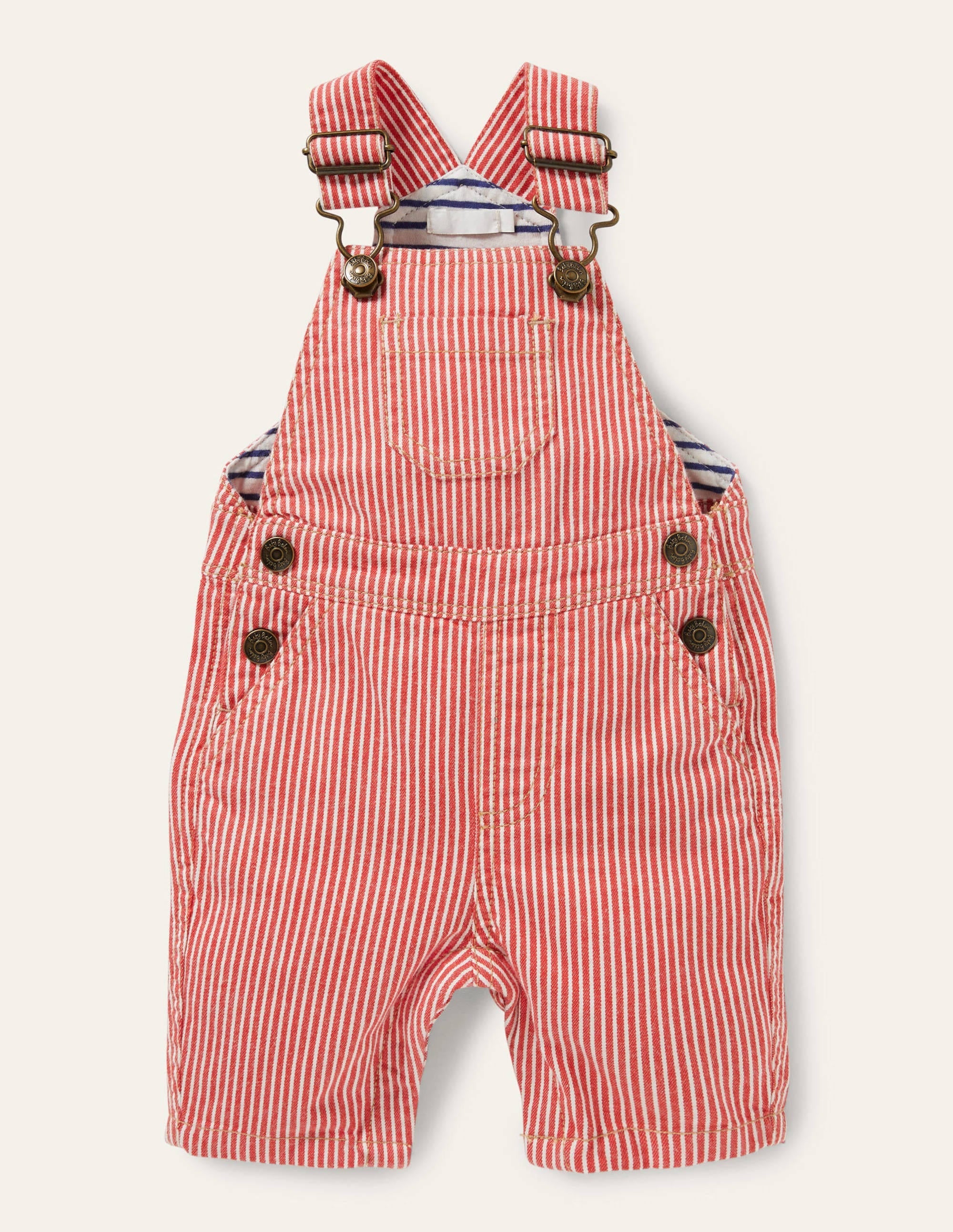 Patch Pocket Dungarees-Fire Red Ticking - Image 1