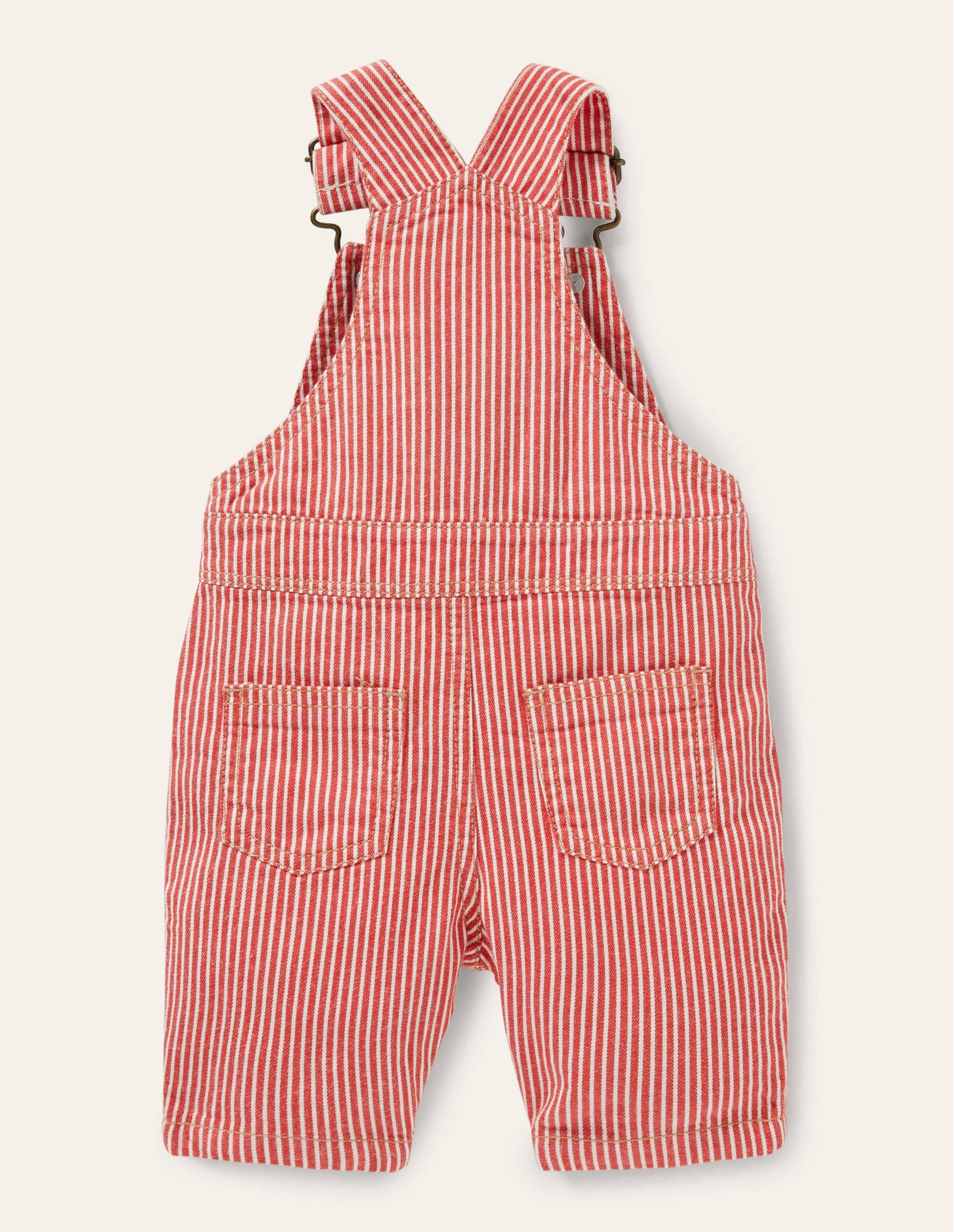 Patch Pocket Dungarees-Fire Red Ticking-2