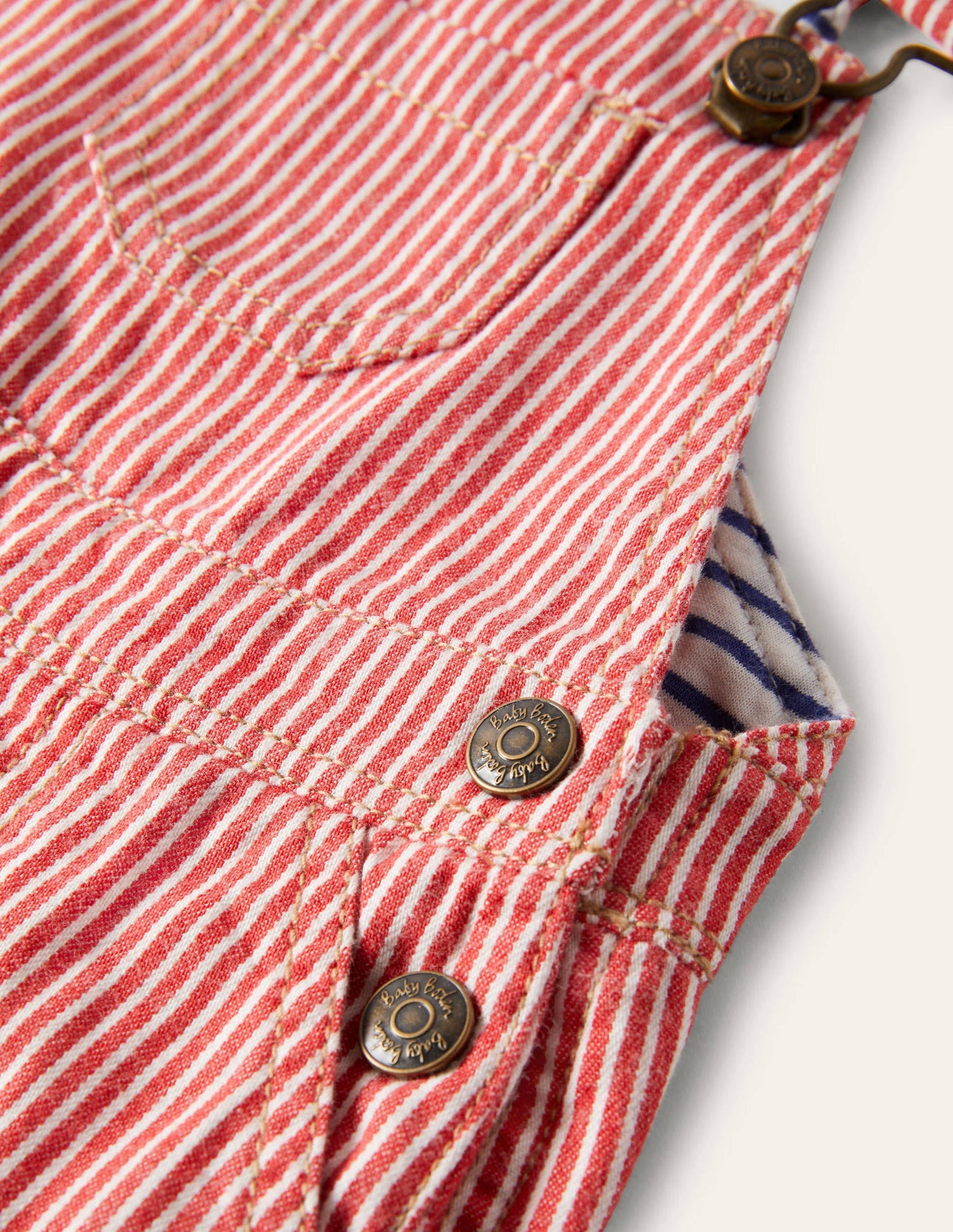 Patch Pocket Dungarees-Fire Red Ticking-3