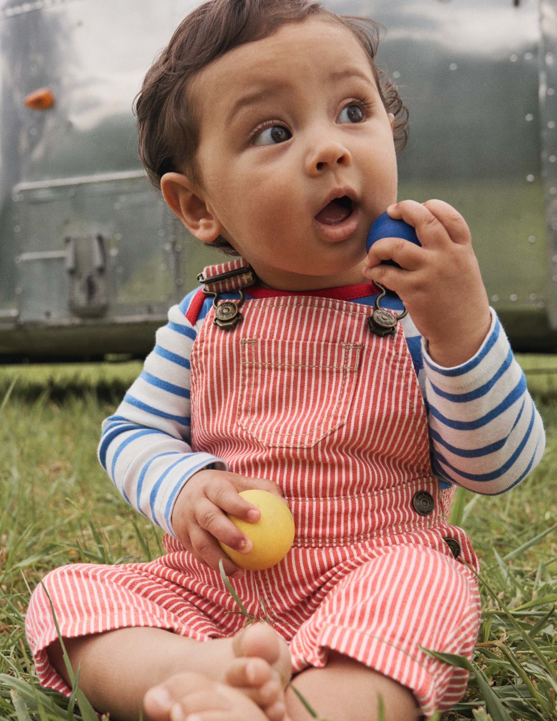 Patch Pocket Dungarees-Fire Red Ticking-4