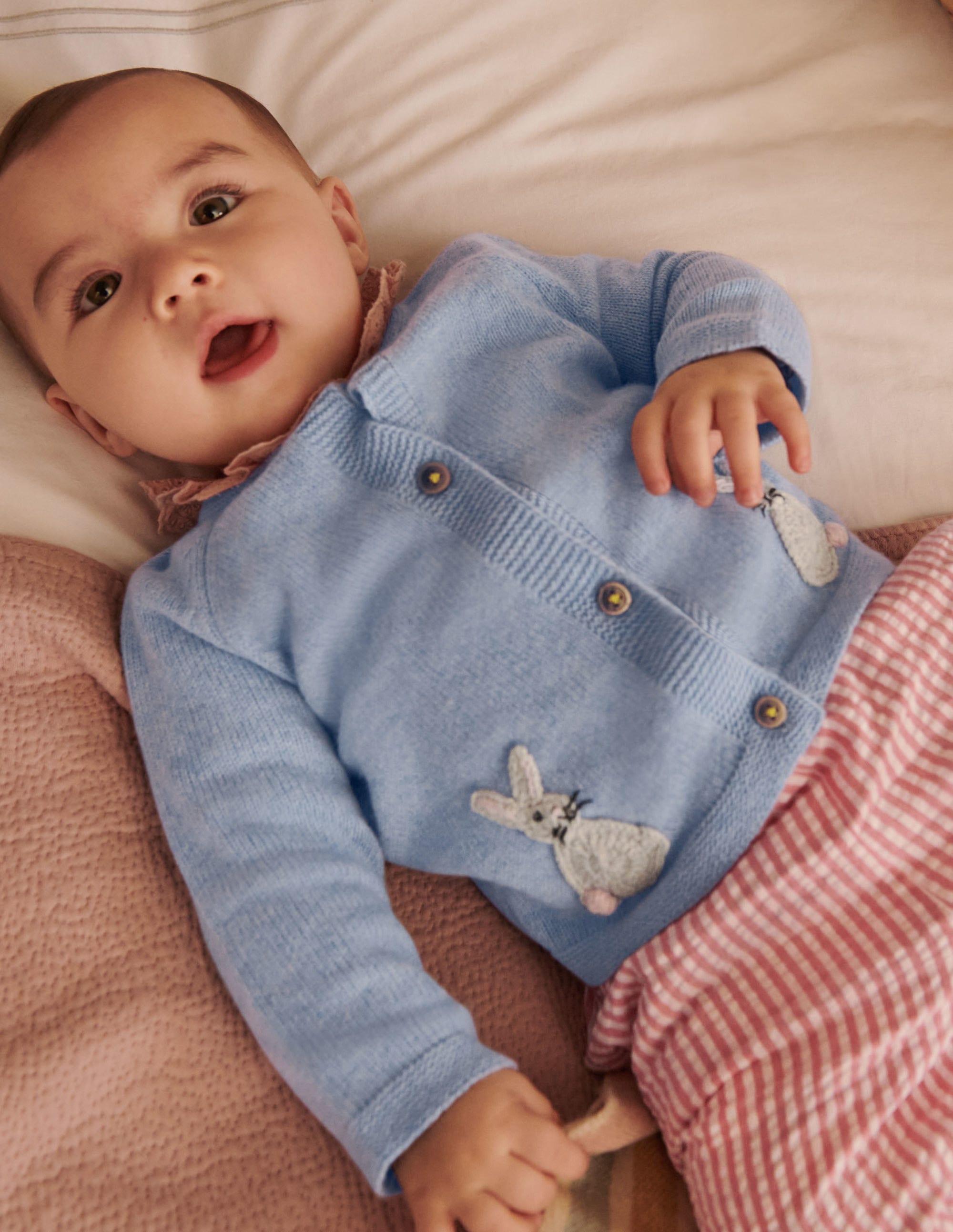 Newborn Crochet Cardigan-Frosted Blue Marl Bunnies - Image 4