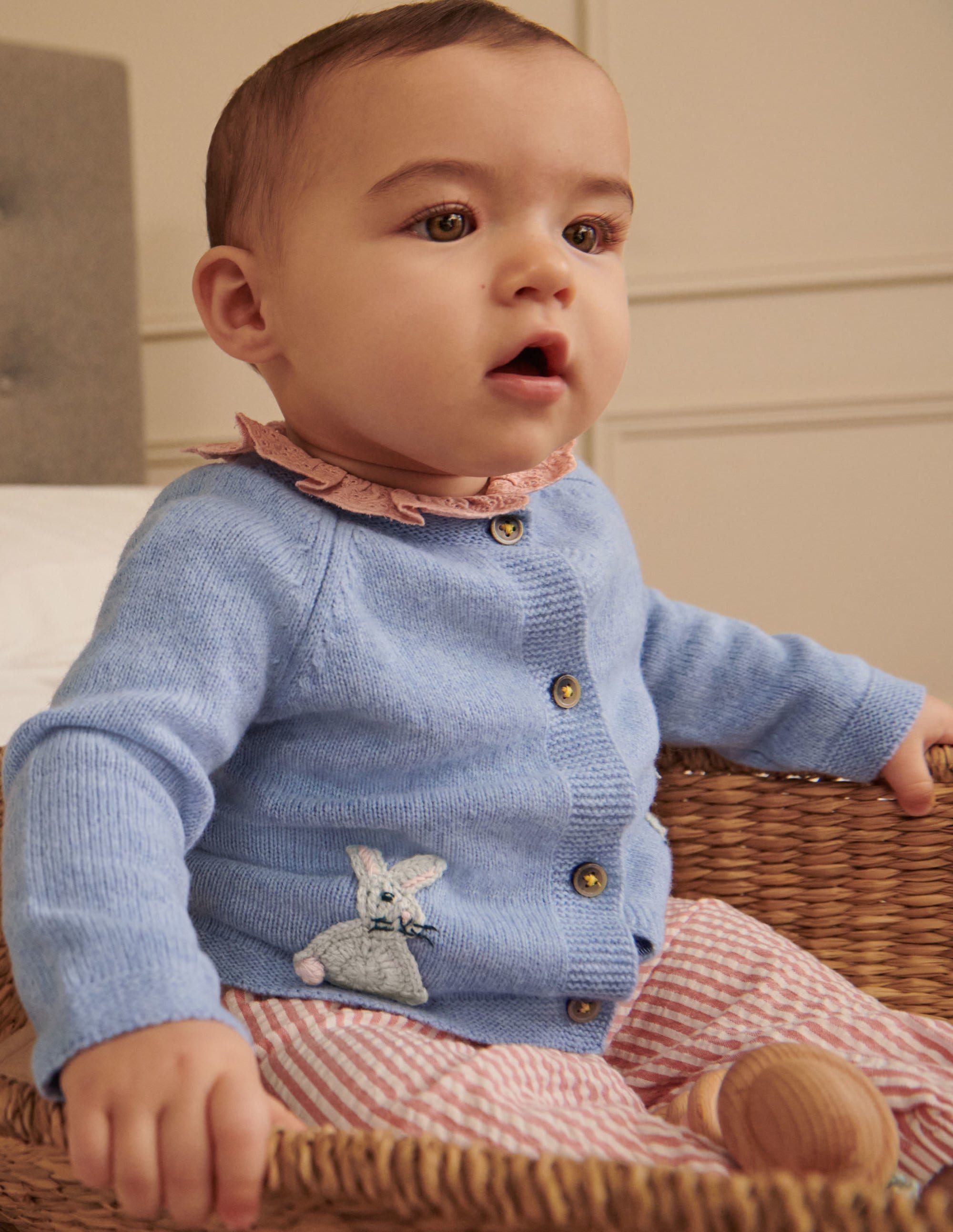 Newborn Crochet Cardigan-Frosted Blue Marl Bunnies - Image 5