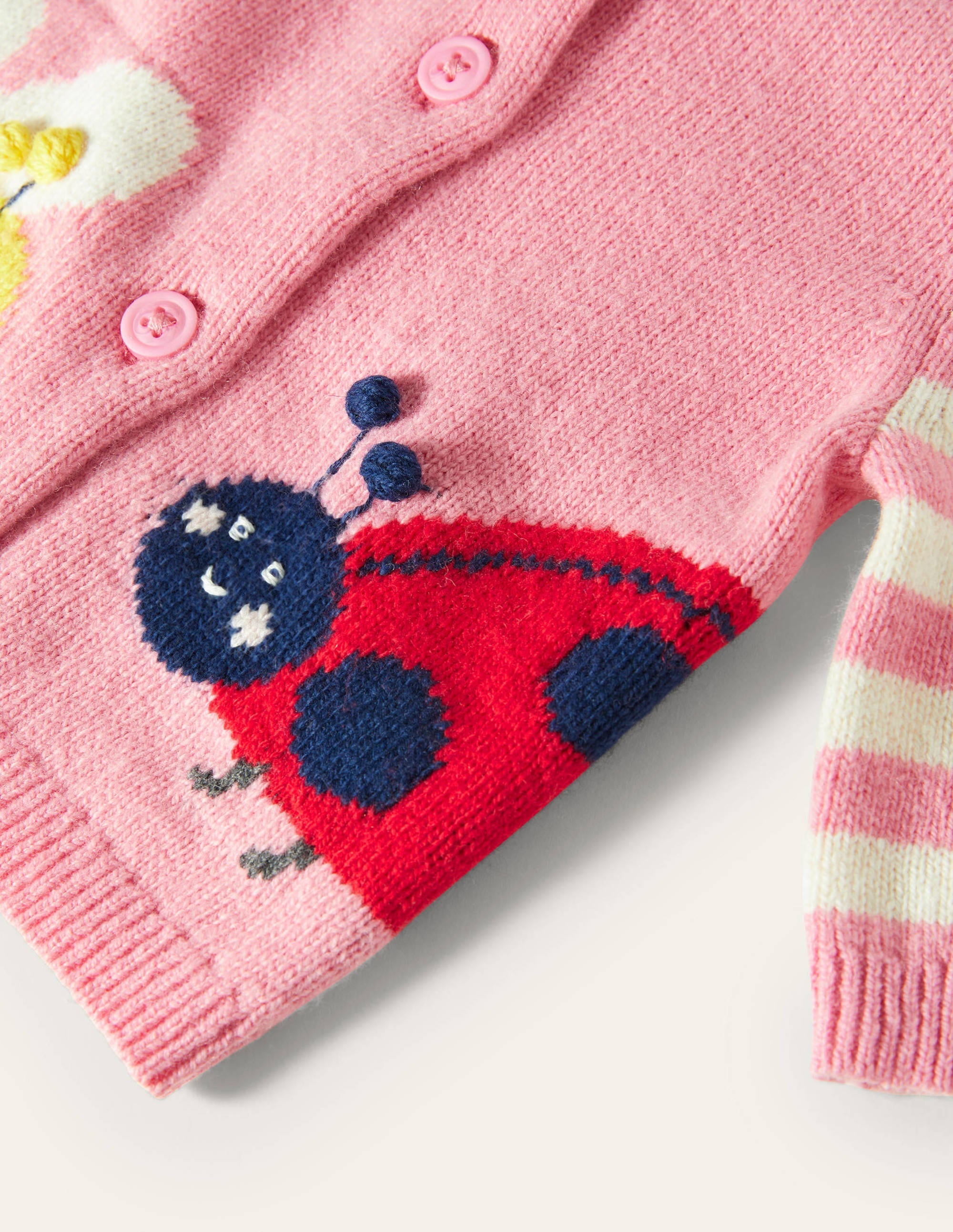 Fun Embroidered Cardigan-Pink Lemonade, Ladybird - Image 3