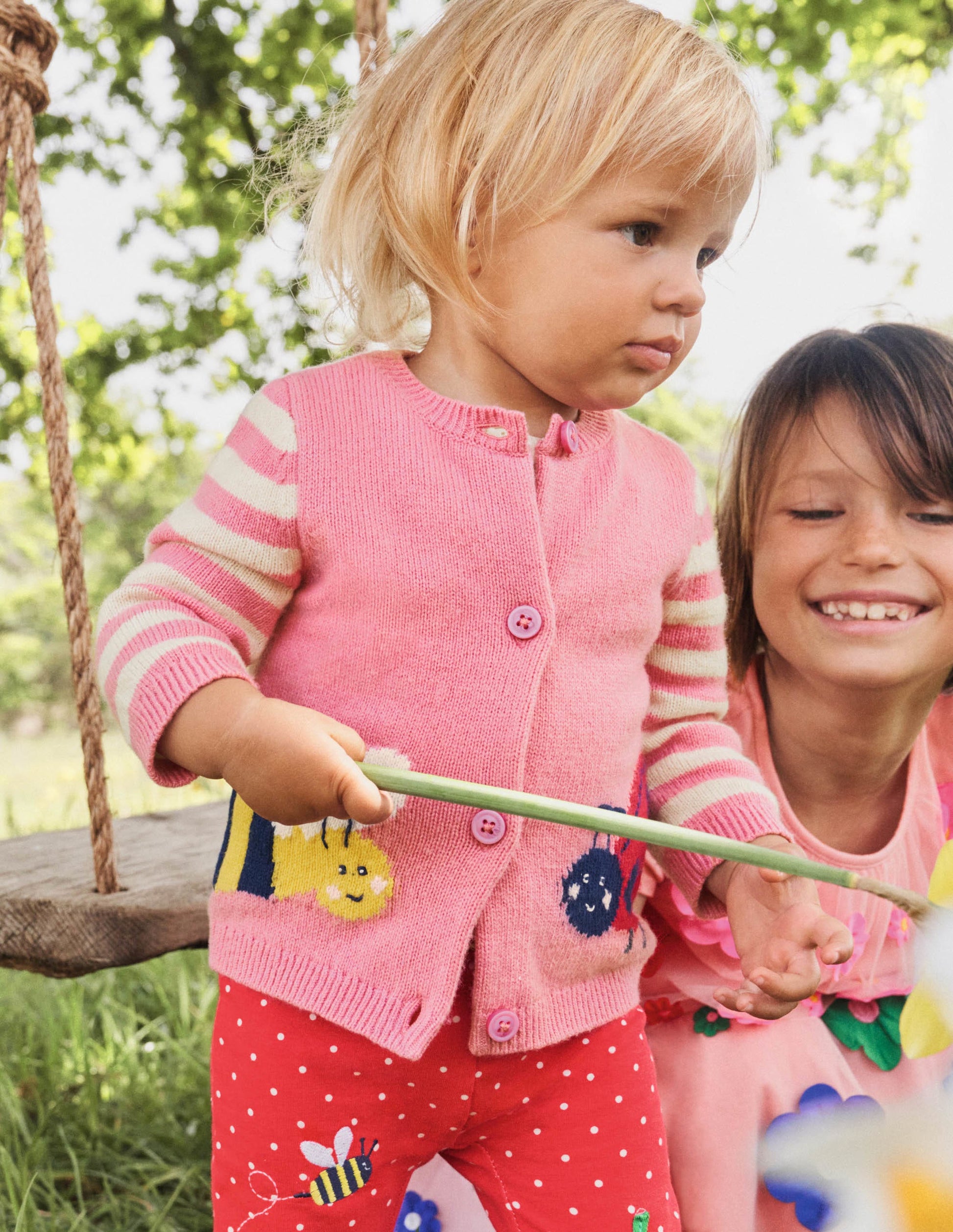 Fun Embroidered Cardigan-Pink Lemonade, Ladybird-4