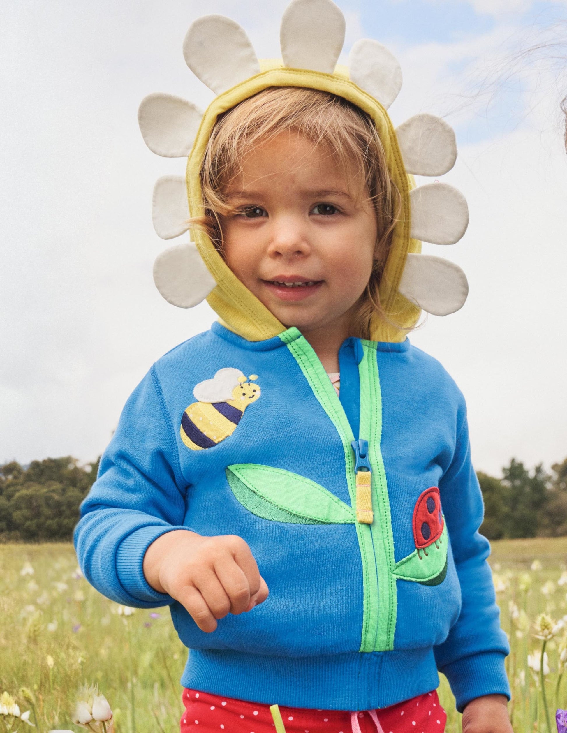 Appliqué Hoodie-Blue Flower-5