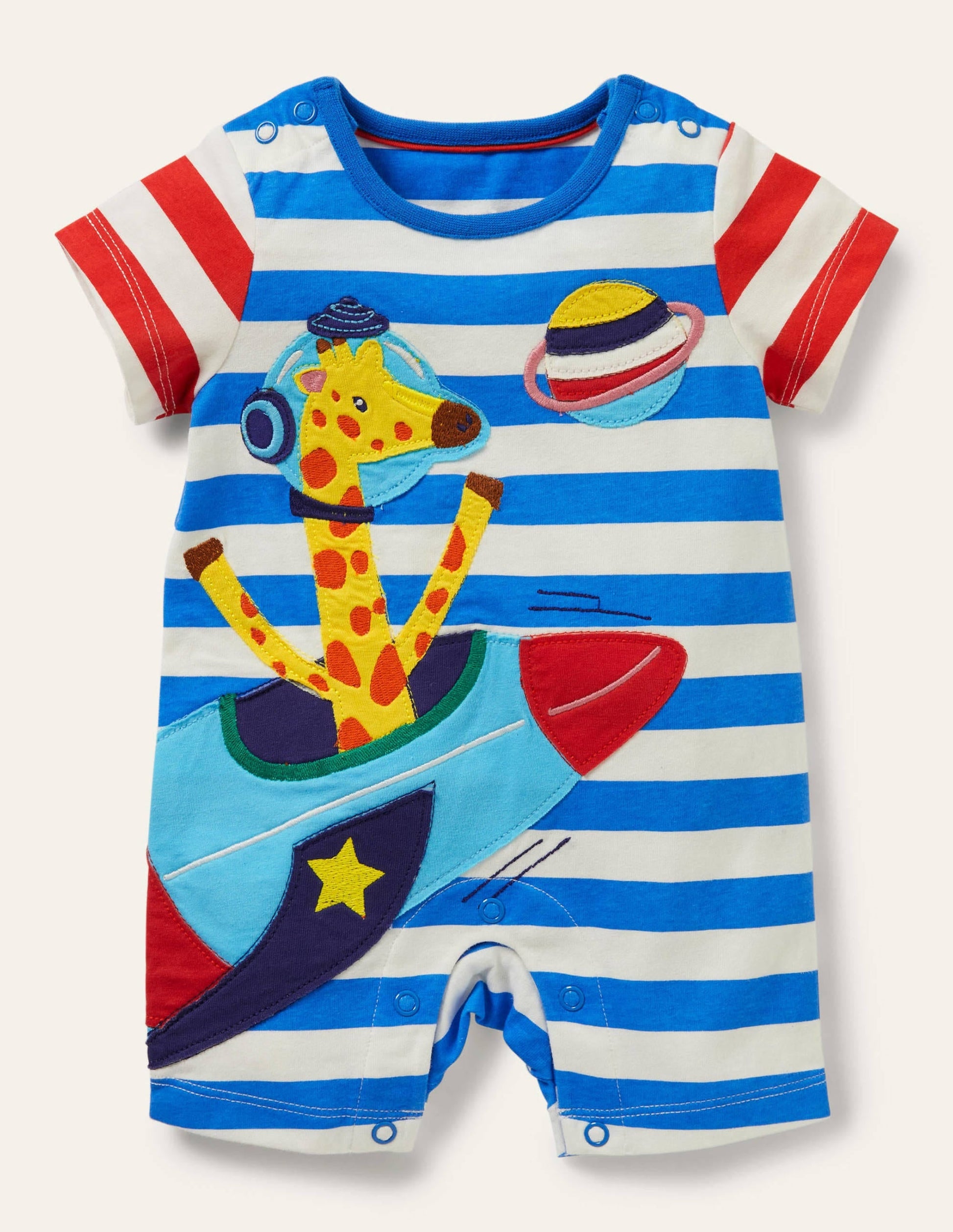 Appliqué Romper-Marina/Ivory Stripe Space-1