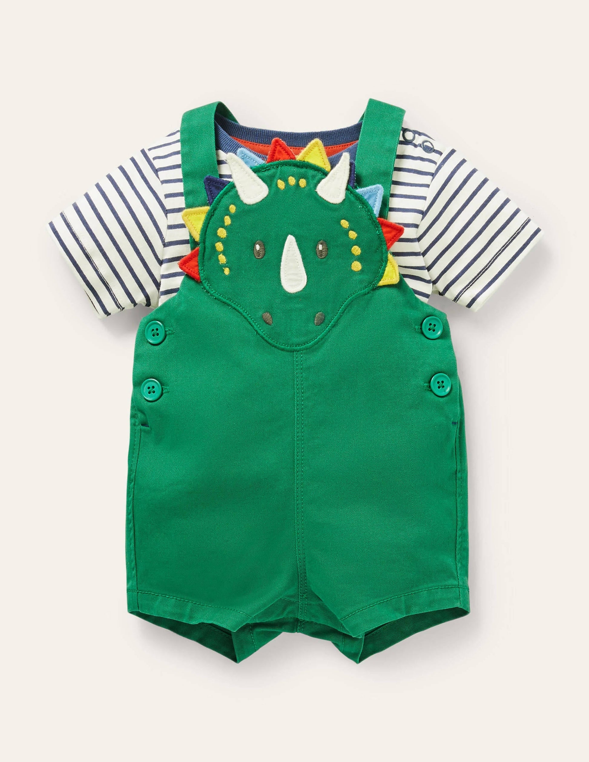 Dinosaur Dungaree Set-Highland Green Dinosaur-1