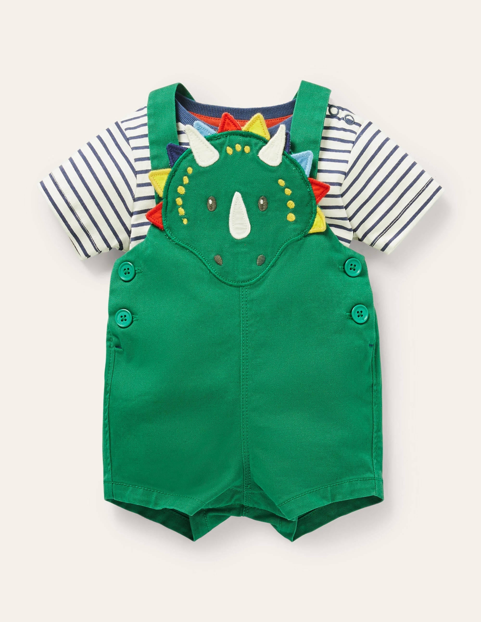 Dinosaur Dungaree Set-Highland Green Dinosaur - Image 1
