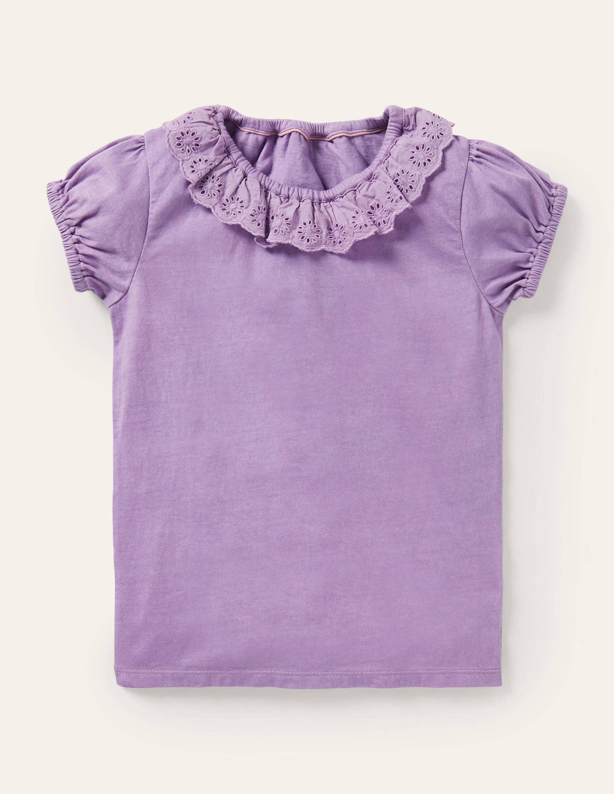 Broderie Collar Jersey Top-Aster Purple - Image 1
