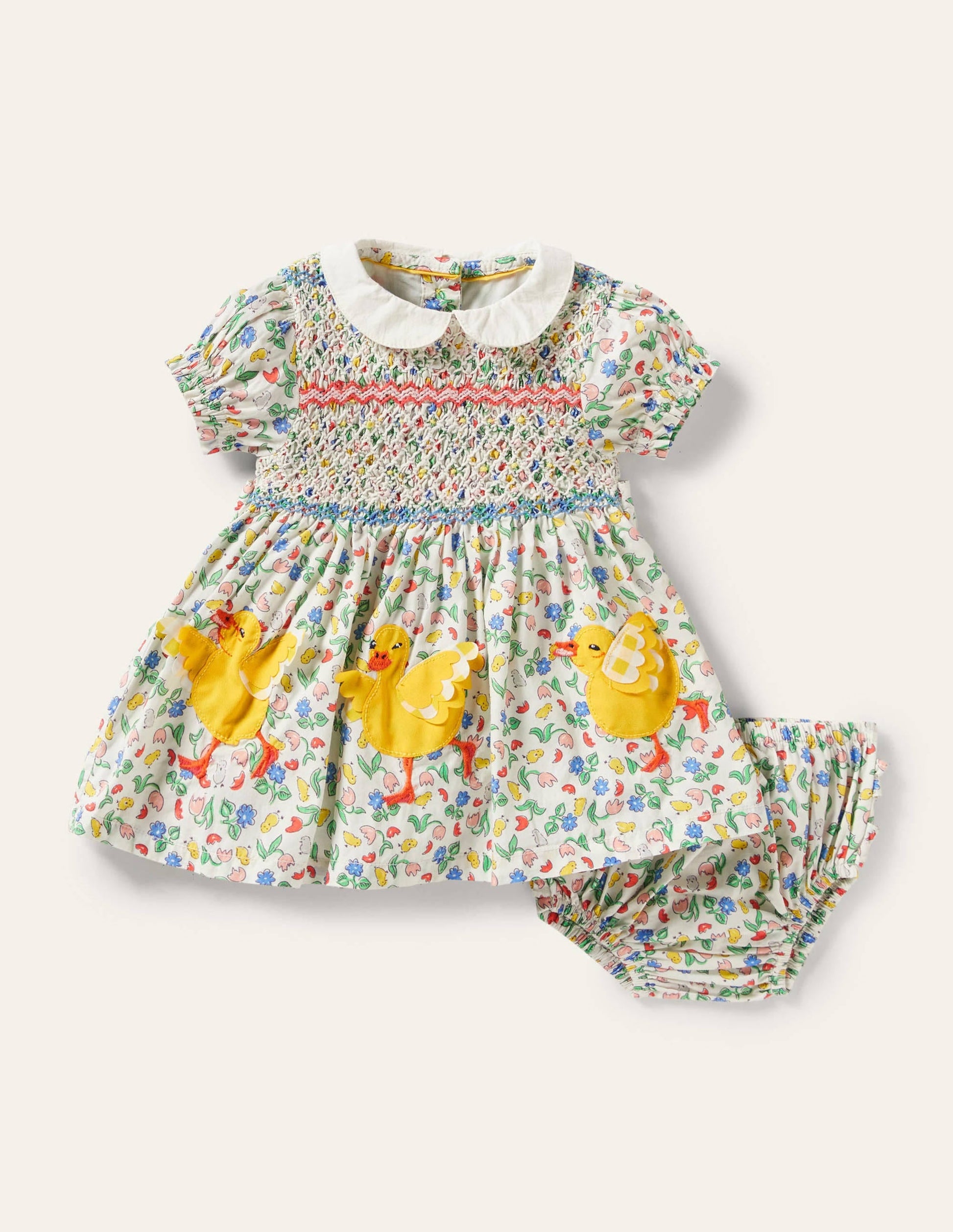 Puff Sleeve Nostalgic Dress-Ivory Baby Chicks-1