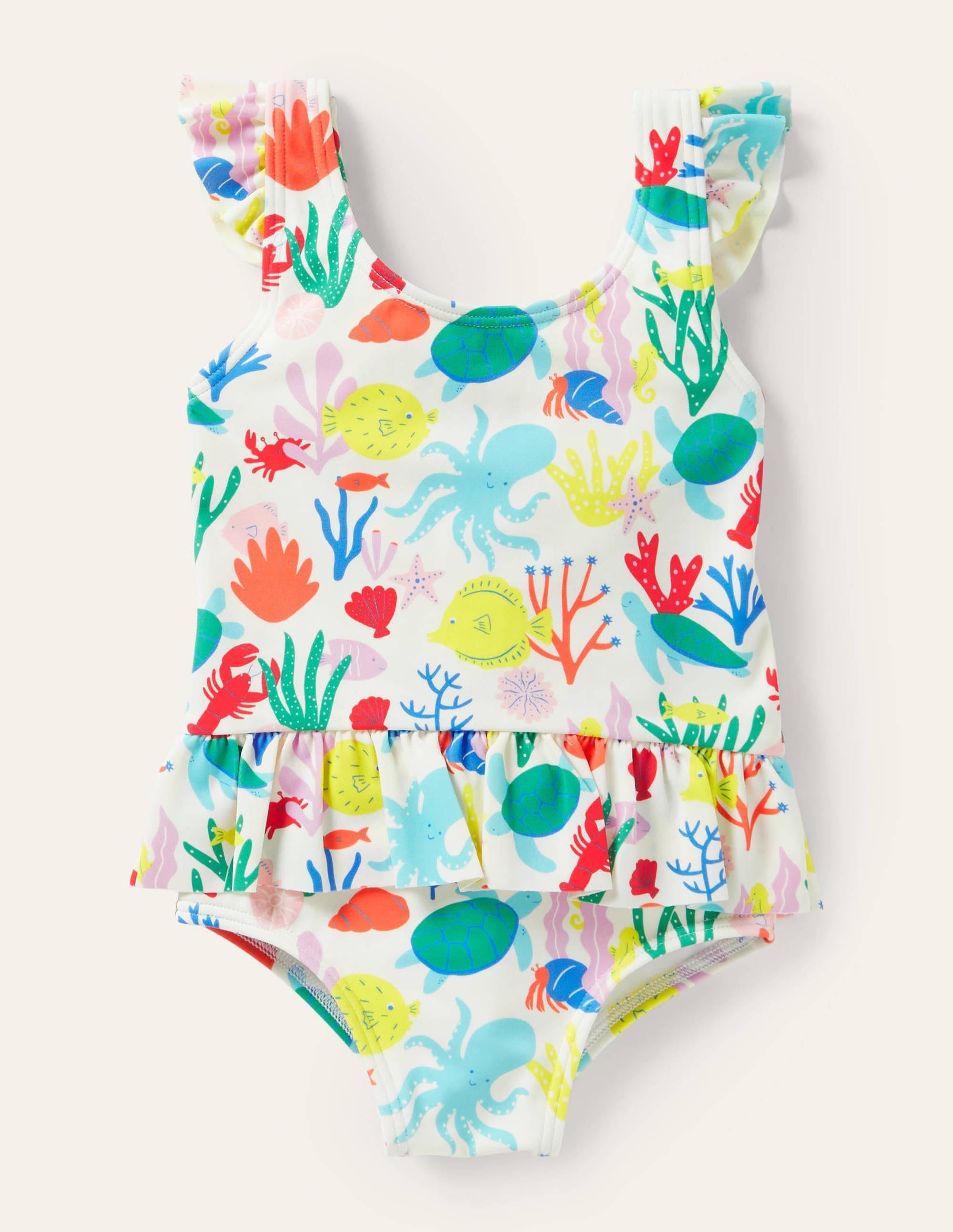 Pretty Frill Waist Swimsuit-Ivory Coral Reef - Image 1