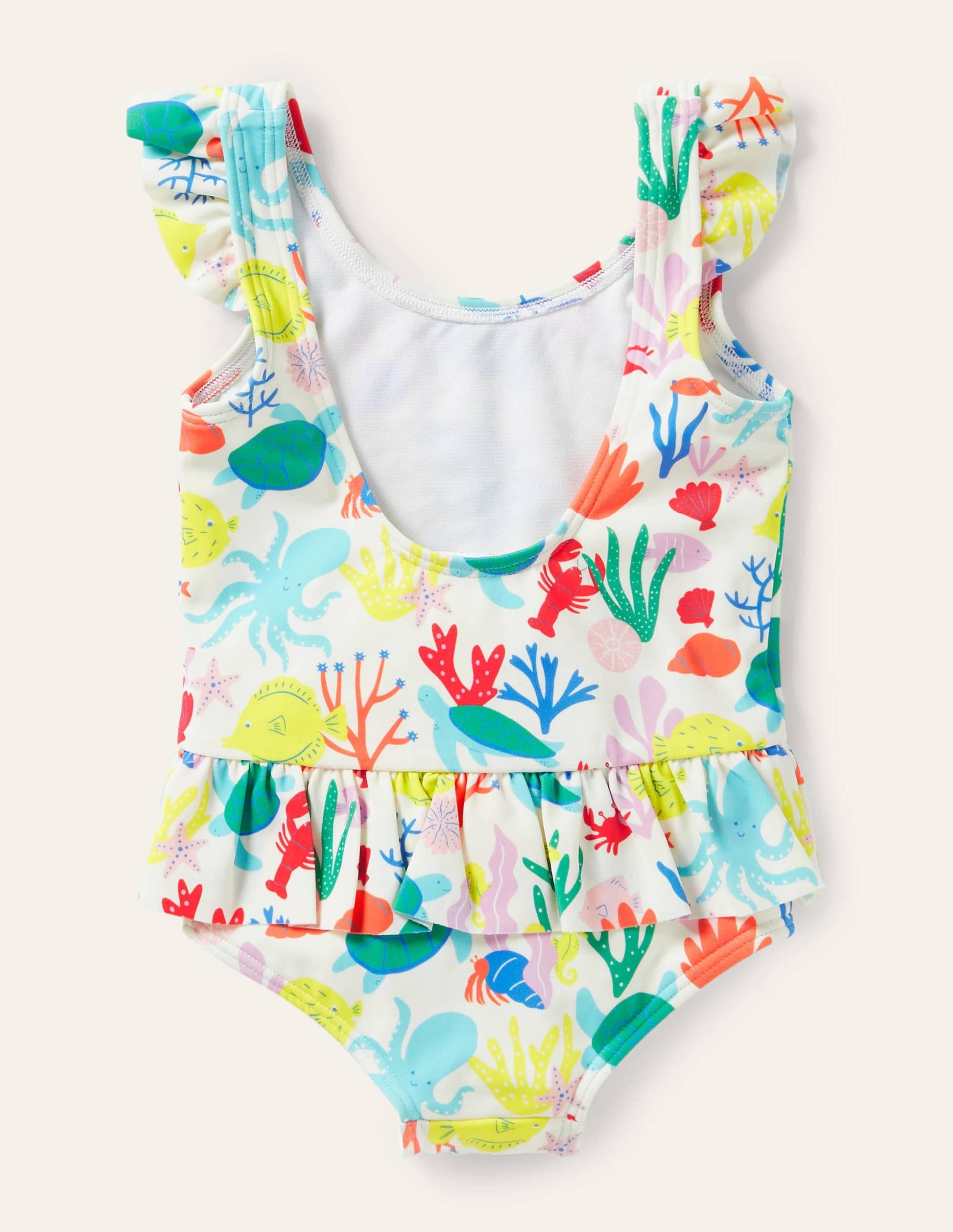 Pretty Frill Waist Swimsuit-Ivory Coral Reef-2