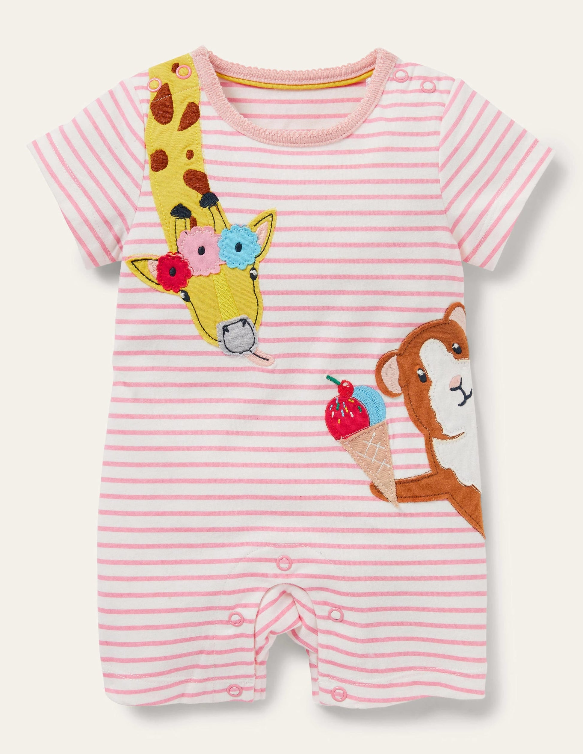 Appliqué Jersey Romper-Rainbow Animals-1