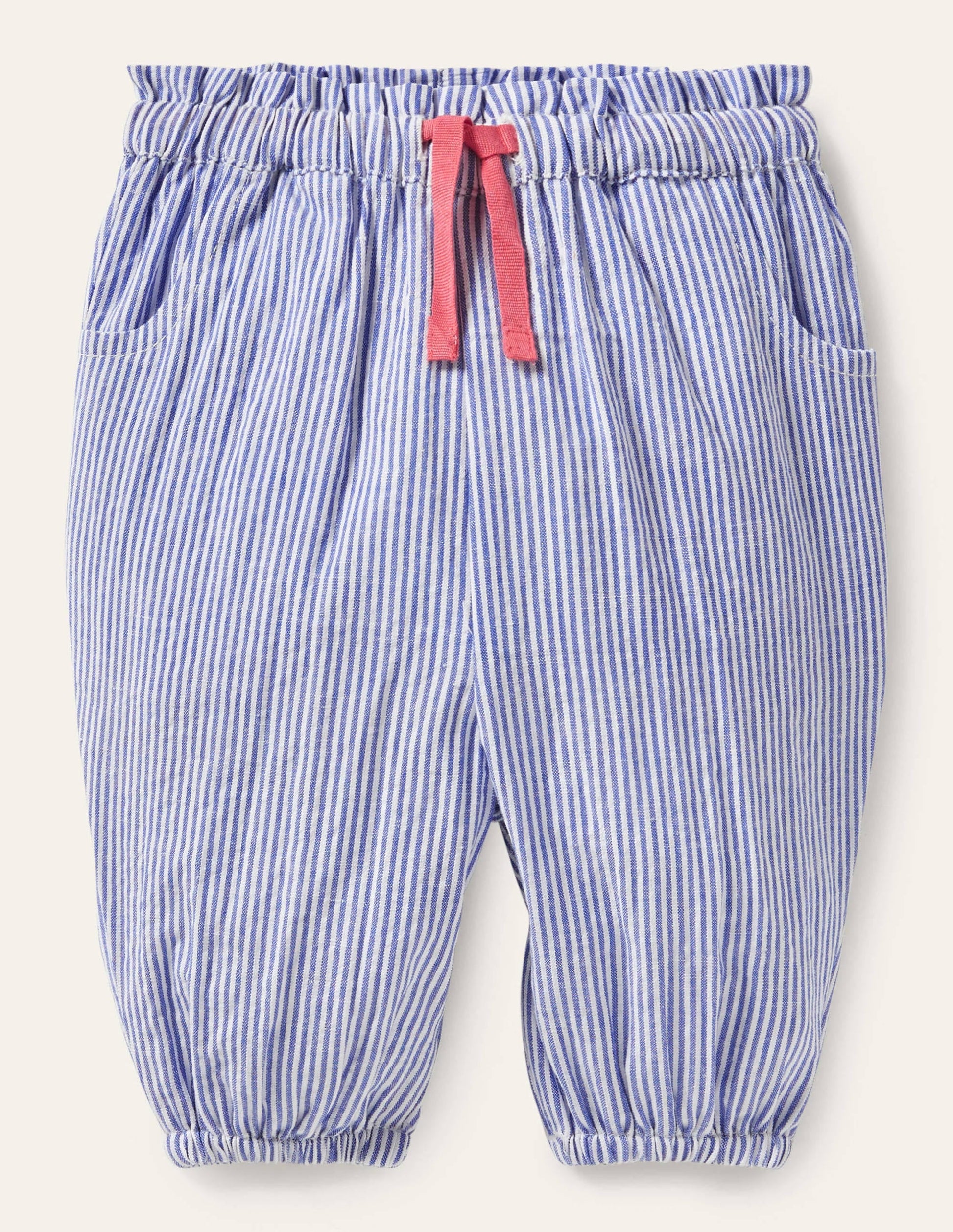 Woven Paperbag Trousers-Ivory/Bright Bluebell Ticking-1