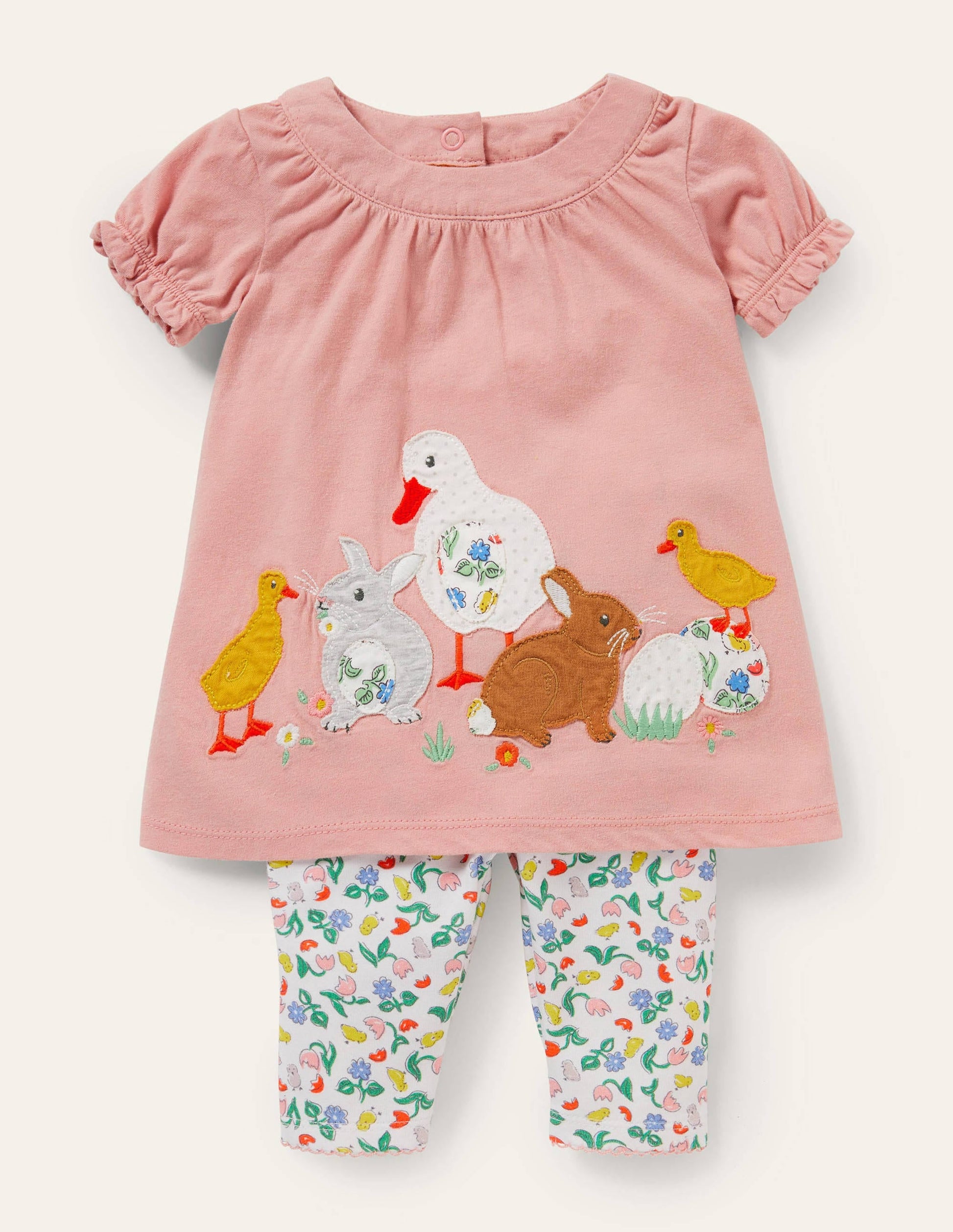 Appliqué Dress and Legging Set-Ivory Baby Chicks-1