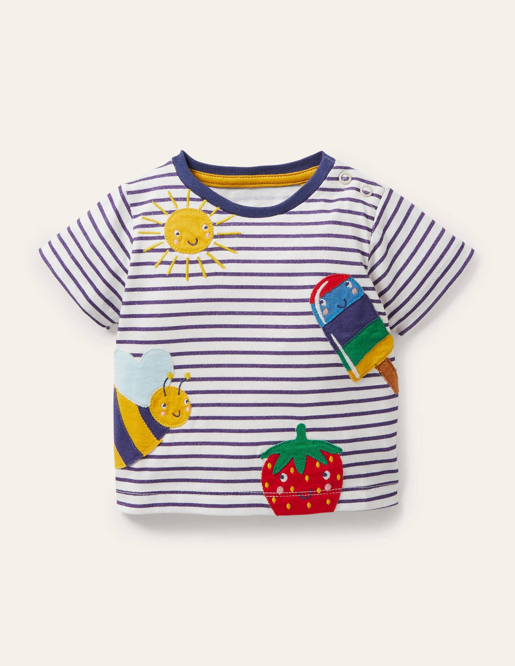 Appliqué Breton T-shirt-Ivory/Starboard Ice cream - Image 1