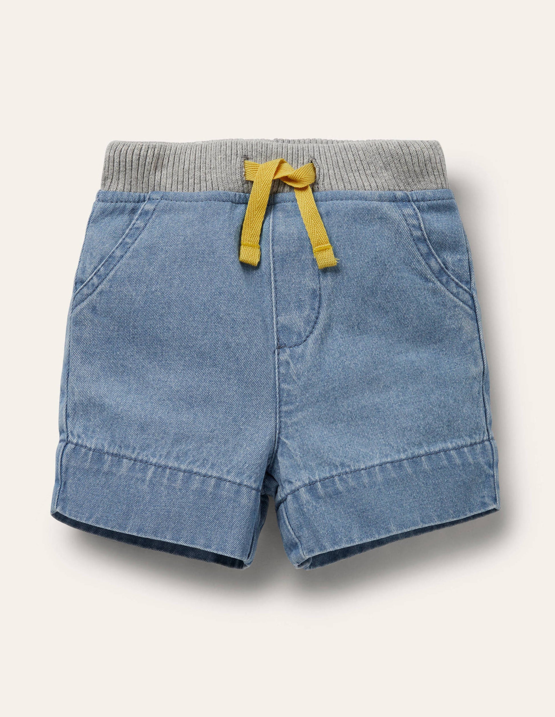 Rib Waist Woven Shorts-Mid Chambray-1