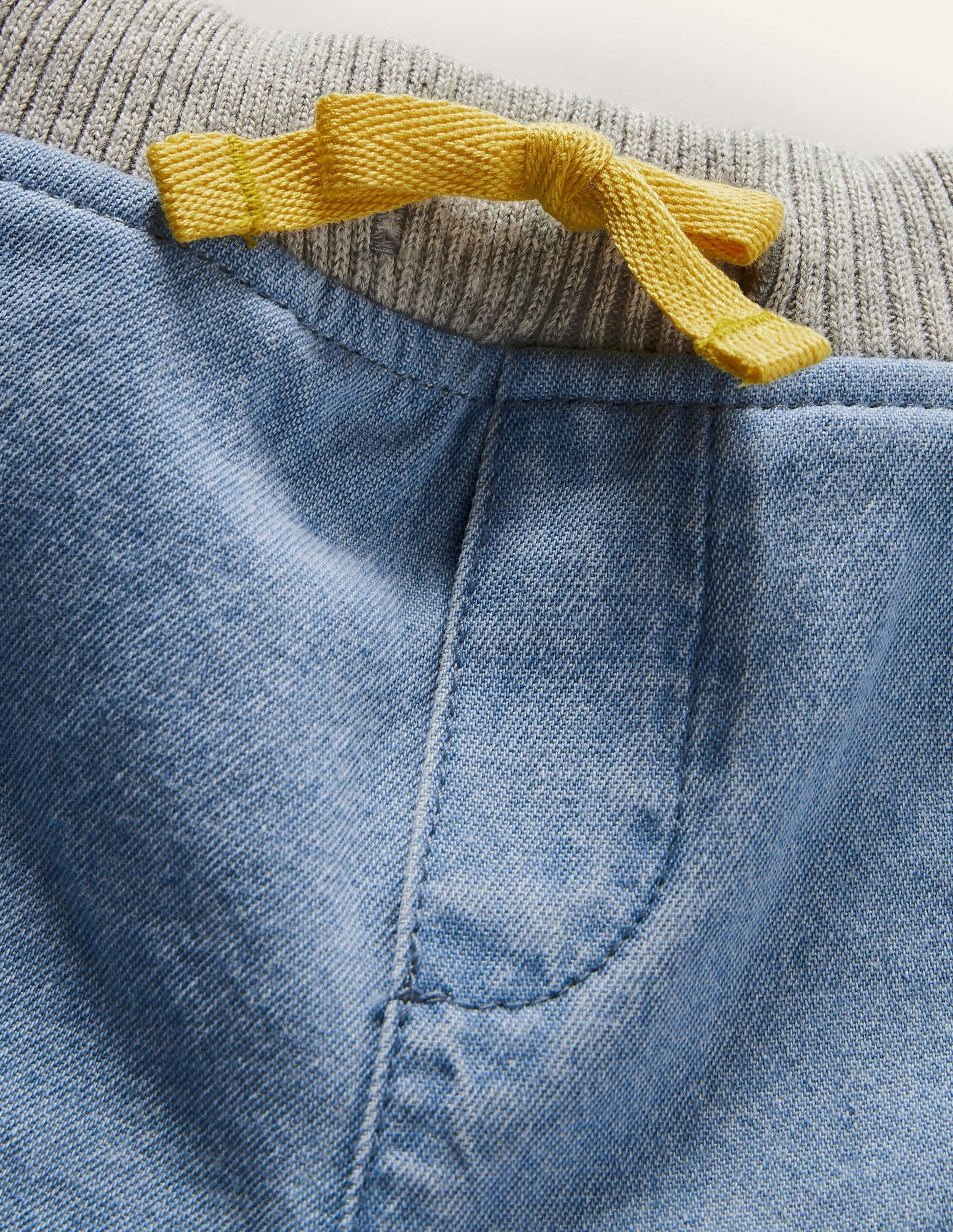 Rib Waist Woven Shorts-Mid Chambray-3