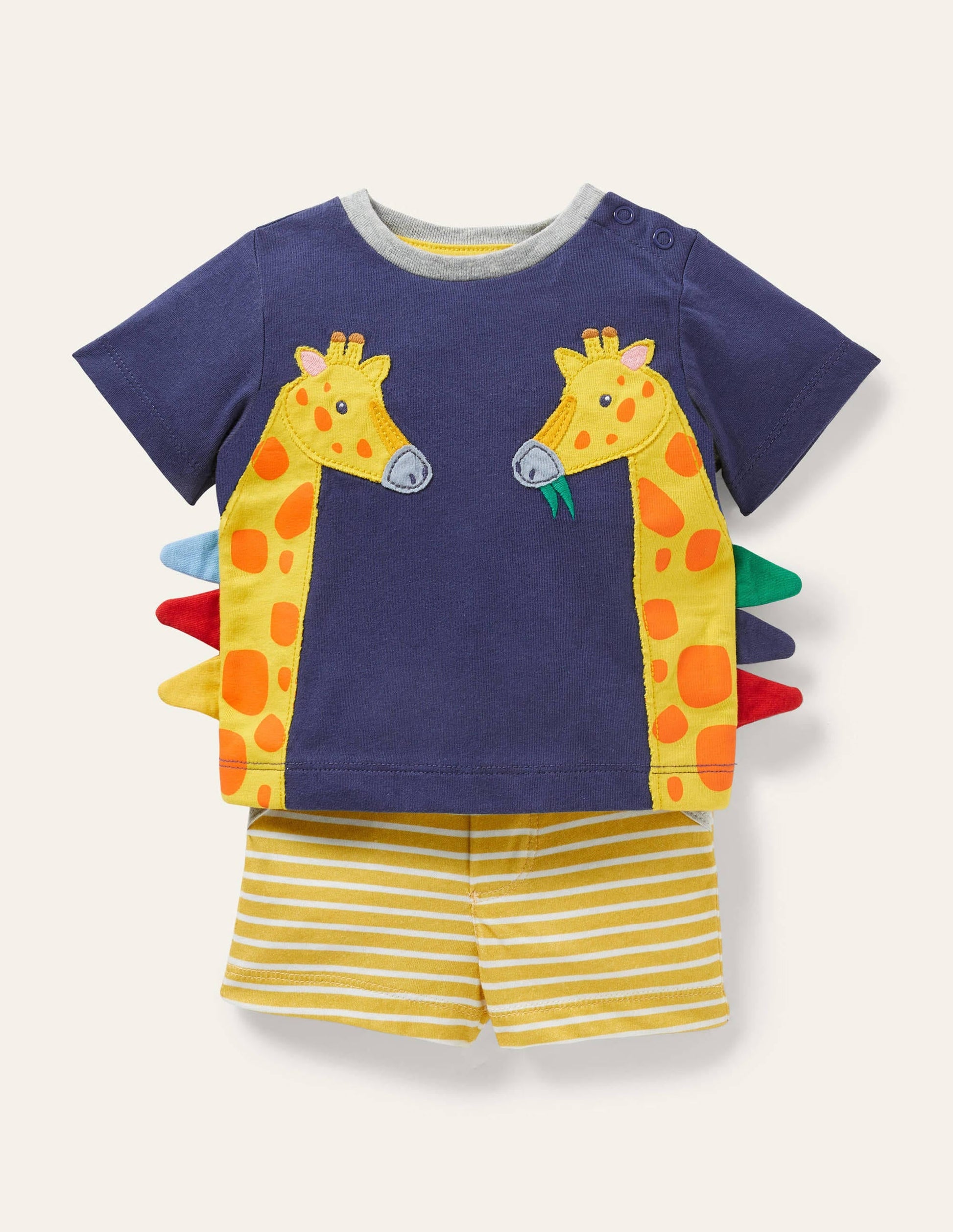 Appliqué T-shirt & Shorts Set-Starboard/Ivory Giraffe-1