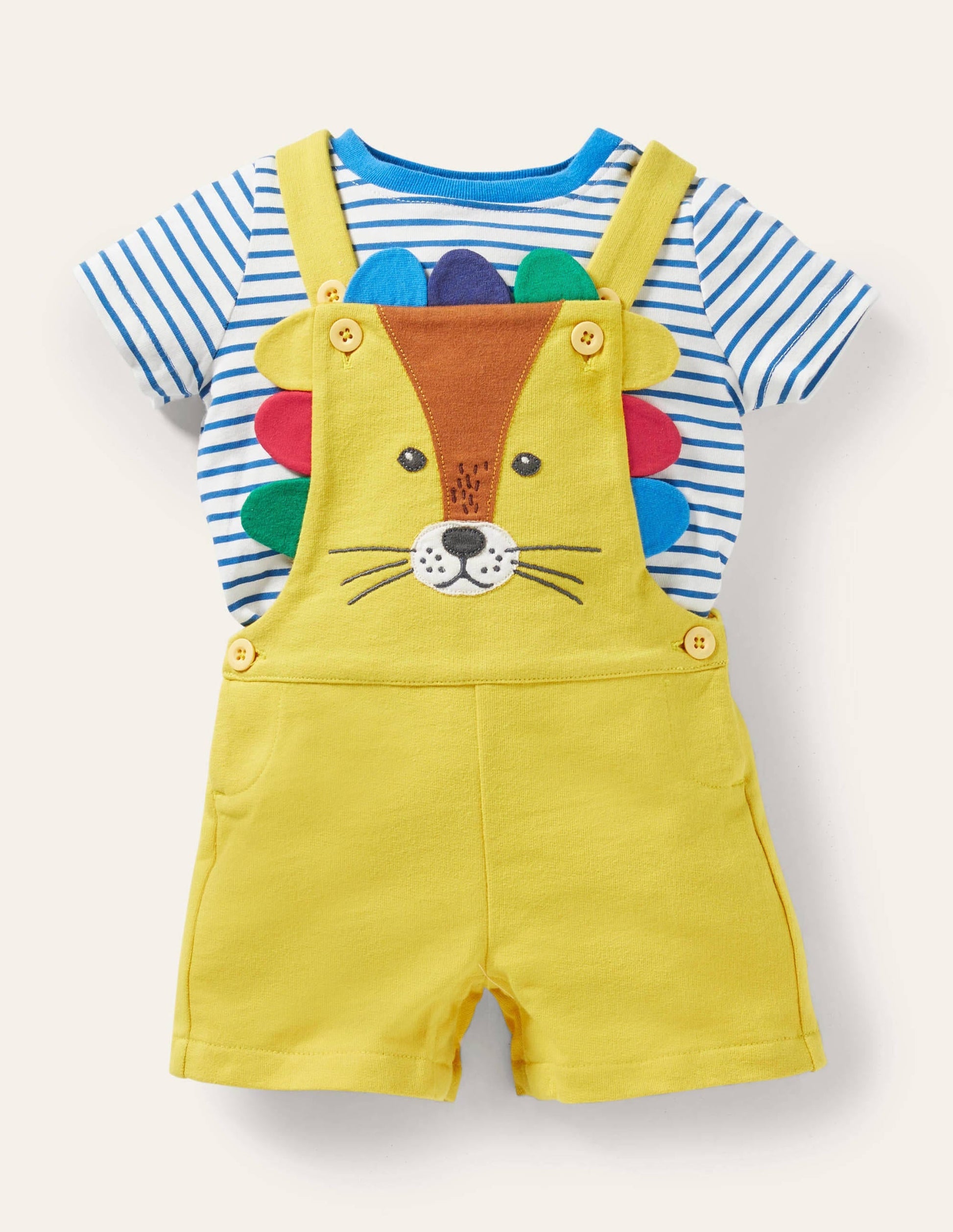 Novelty Jersey Dungaree Set-Daffodil Yellow Lion-1