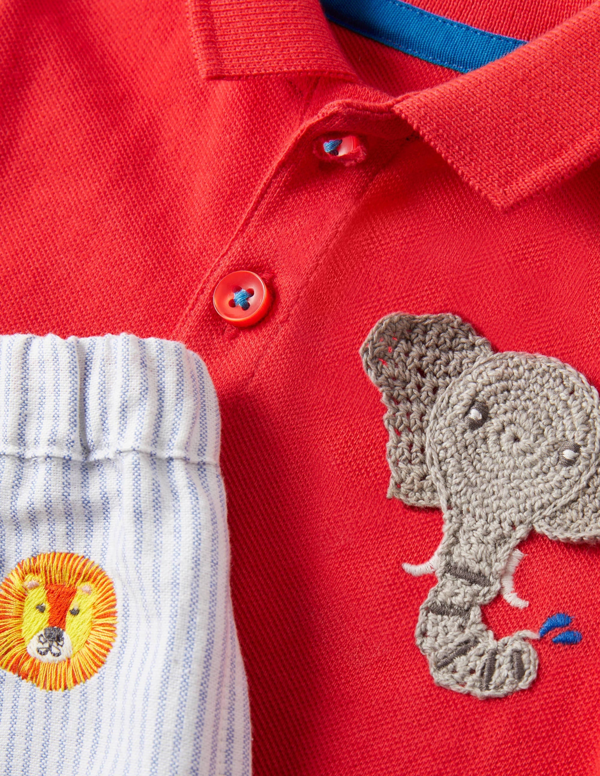 Piqué Polo and Trousers Set-Strawberry Tart Elephant - Image 3