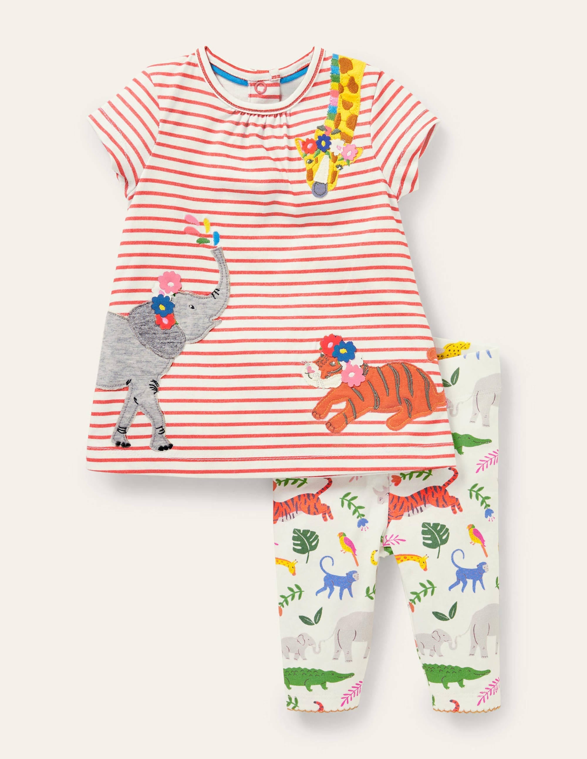 Dress and Leggings Playset-Red/Ivory Jungle Animals - Image 1