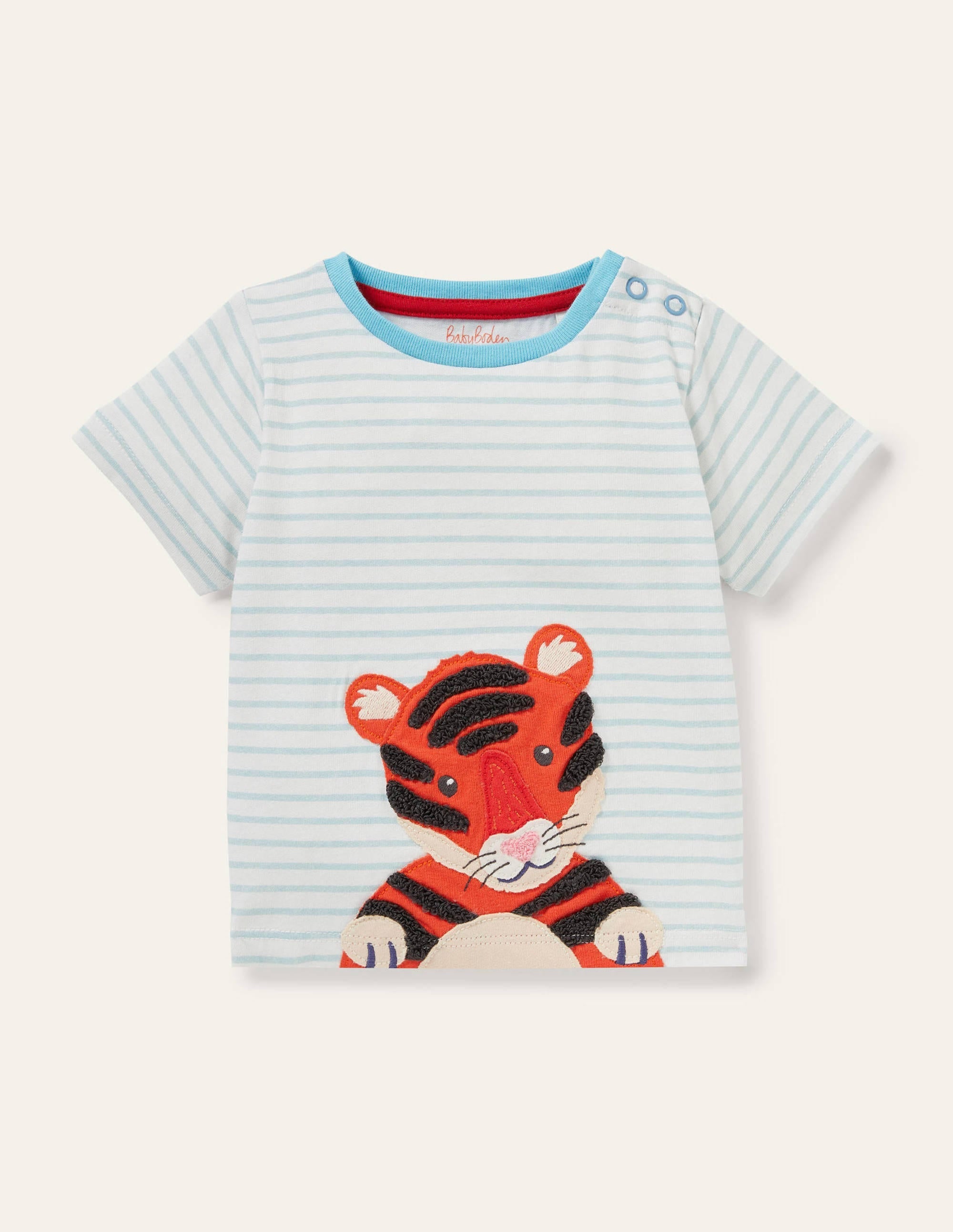 Textured Applique T-Shirt-Ivory/Georgian Blue Tiger - Image 1